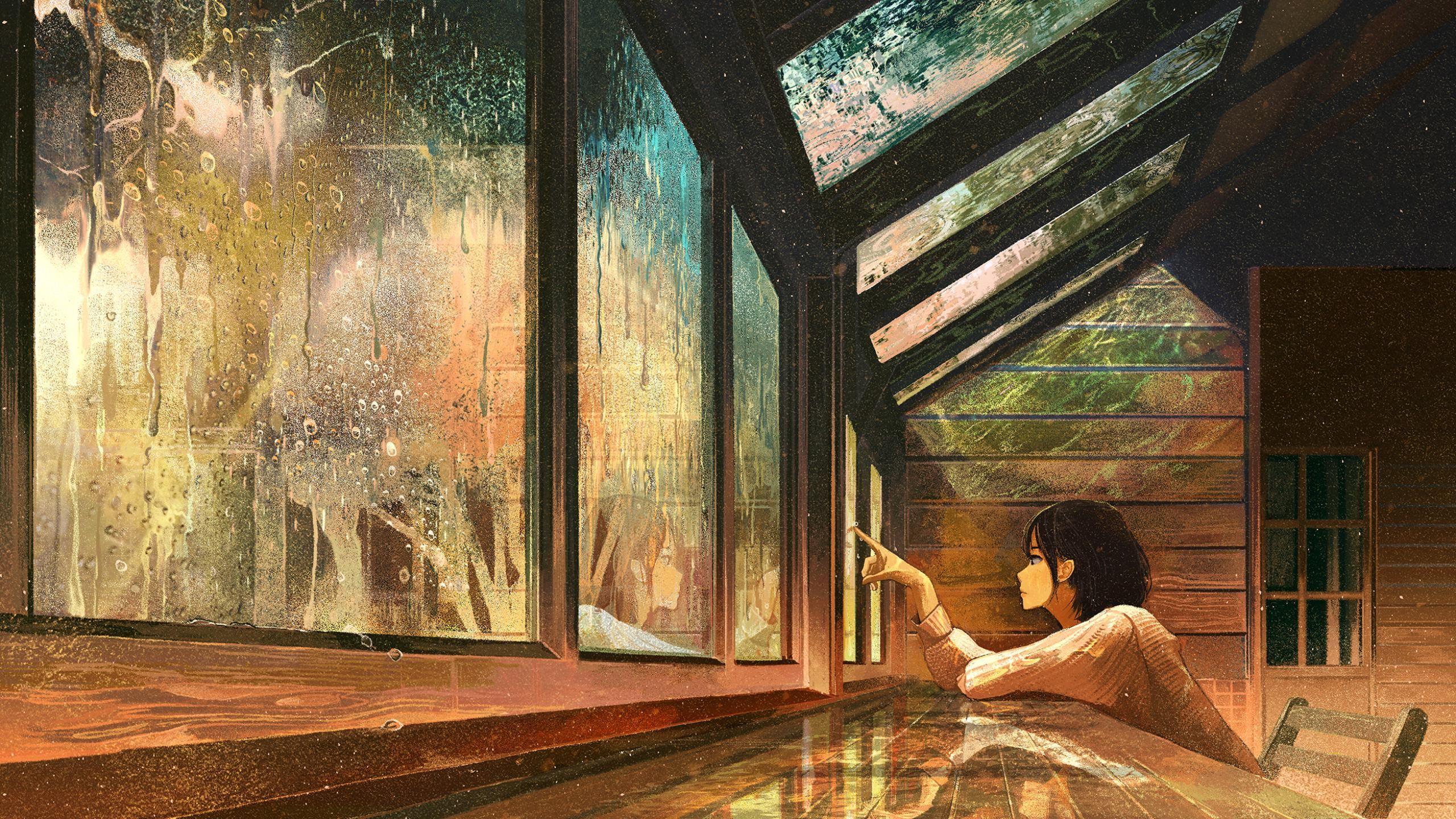 2560x1440 Rainy Portrait [2560 x 1440]. Rainy wallpaper, Wallpaper, Art
