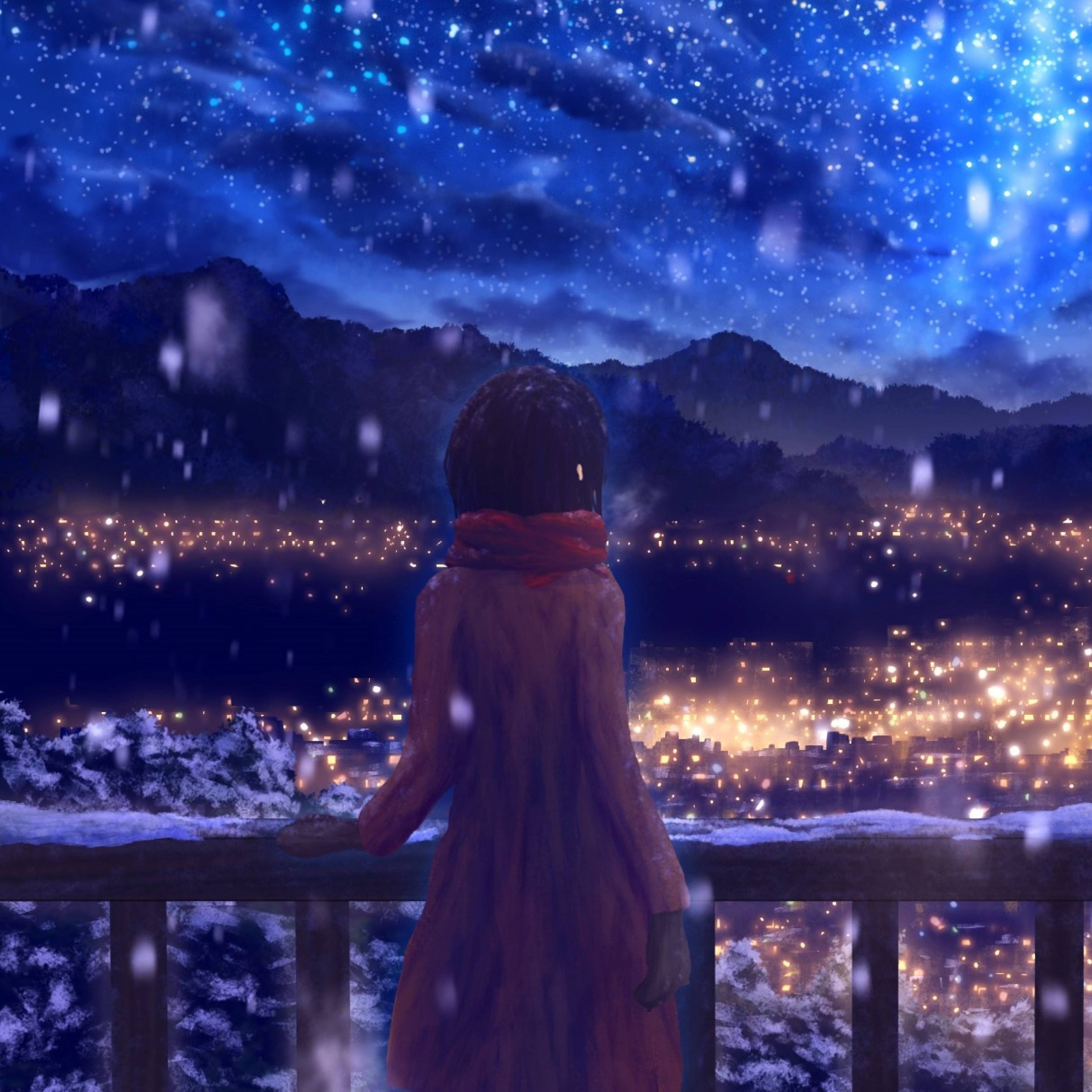 2932x2932 Anime Girl Standing Alone in Snow iPad Pro Retina Display Wallpaper, HD Nature 4K Wallpaper, Image, Photo and Background
