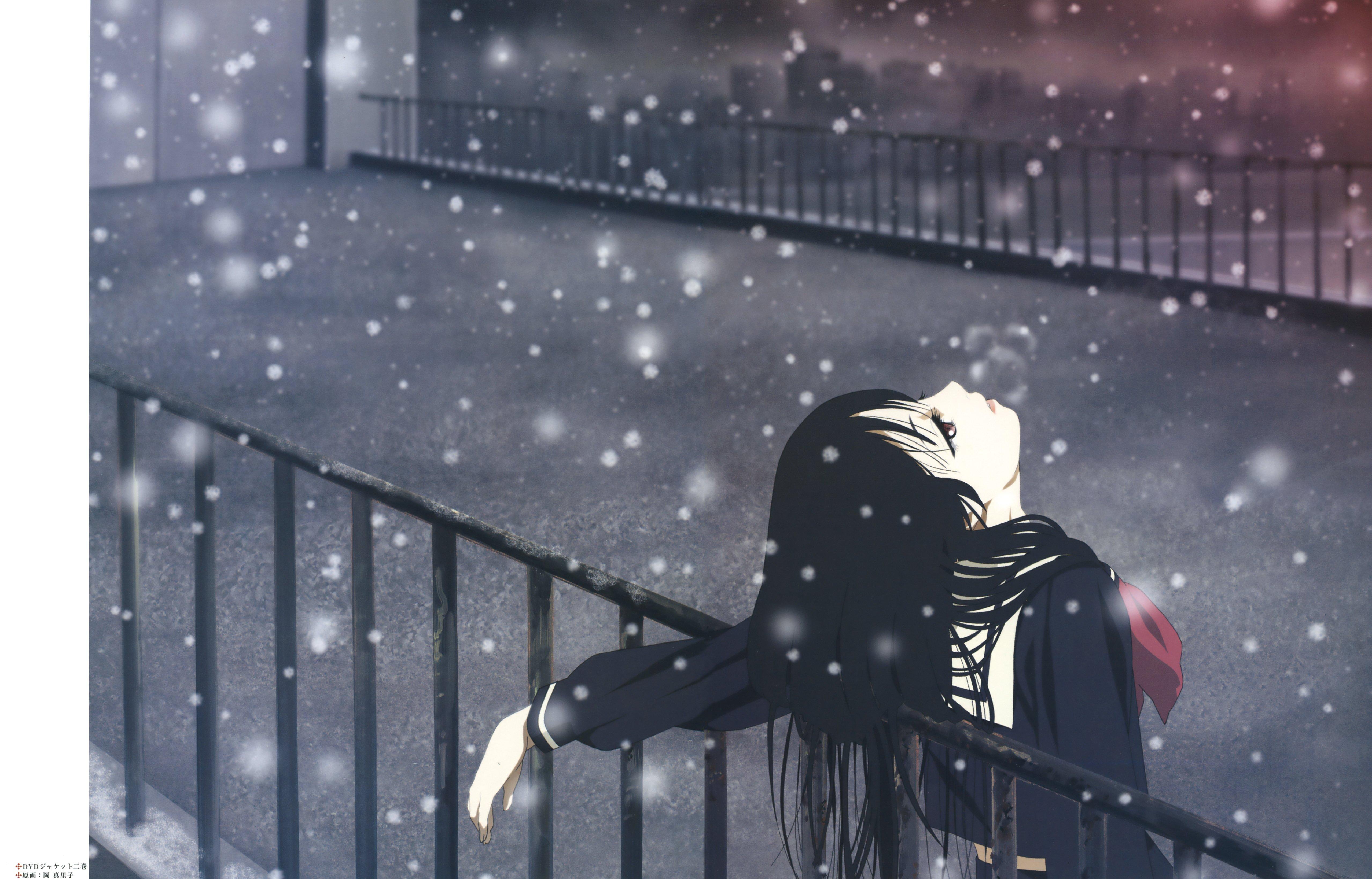 5115x3278 Enma ai jigoku shoujo oka mariko seifuku snow alone anime girl wallpaperx3278