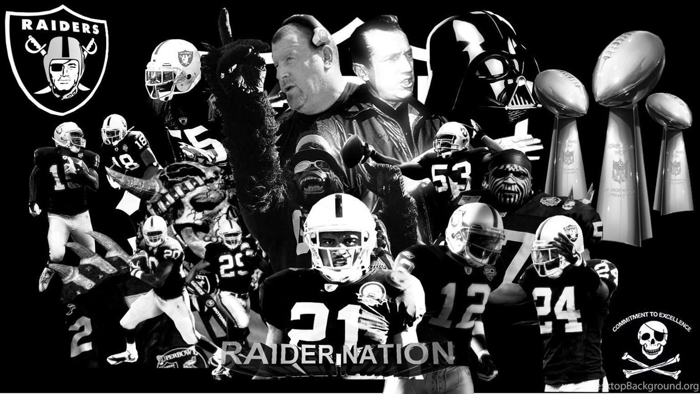 1366x768 Oakland Raiders Logo Wallpaper Desktop Background