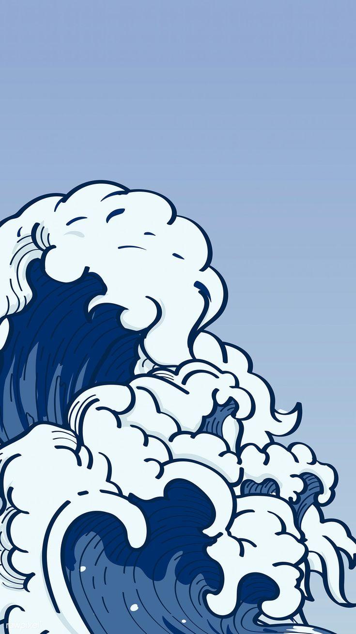 735x1307 Blue Japanese wave background vector. premium image / Niwat. Waves wallpaper, Japanese art, iPhone background wallpaper
