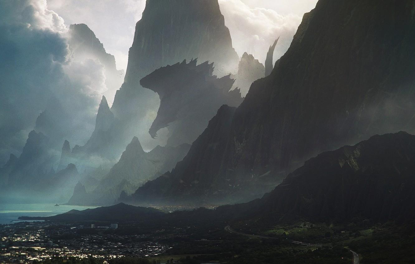 1332x850 Wallpaper mountains, the city, fiction, rocks, monster, giant, hawaii, godzilla image for desktop, section фантастика