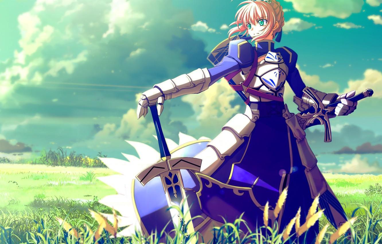 1332x850 Wallpaper sword, Fate Stay Night, armor, anime, crown, pretty, ken, blade, queen, warrior, manga, king, Saber, strong, bishojo, seifuku image for desktop, section сэйнэн
