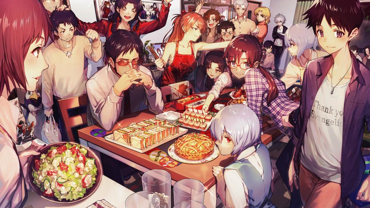 1280x720 Asuka Langley Sohryu Blonde Boy Brown Eyes Brown Hair Gendo Ikari Girl Glasses Kaworu Nagisa 4K HD Neon Genesis Evangelion Wallpaper