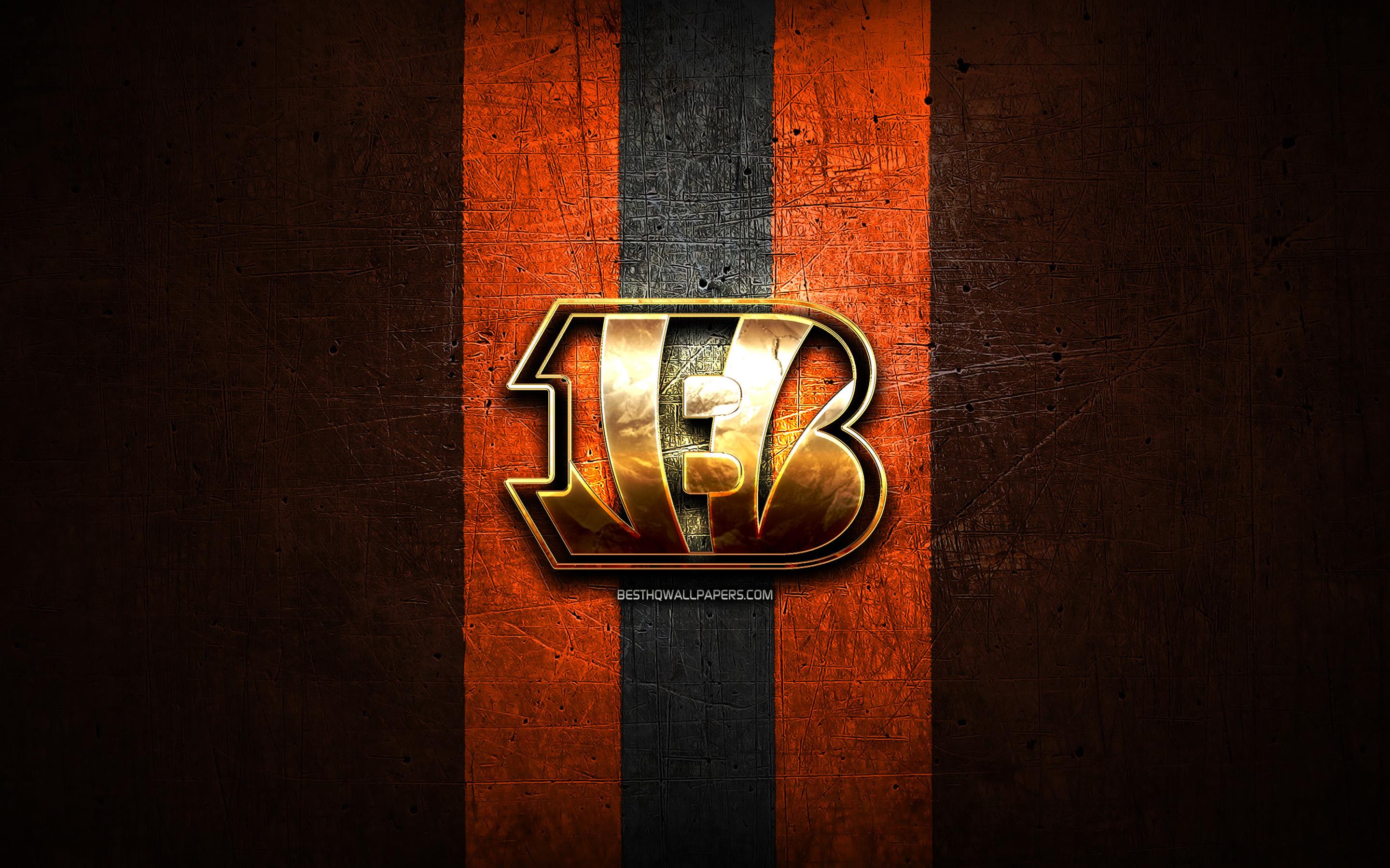 2880x1800 Download wallpaper Cincinnati Bengals, golden logo, NFL, brown metal background, american football club, Cincinnati Bengals logo, american football, USA for desktop with resolution 2880x1800. High Quality HD picture wallpaper