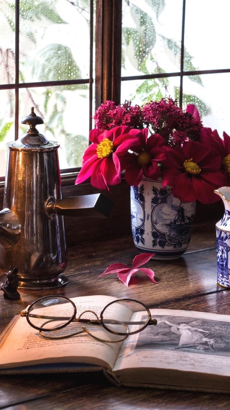 750x1334 Wallpaper Still life, room, window, glasses, book, lamp, tea, cake 1920x1440 HD Picture, Image