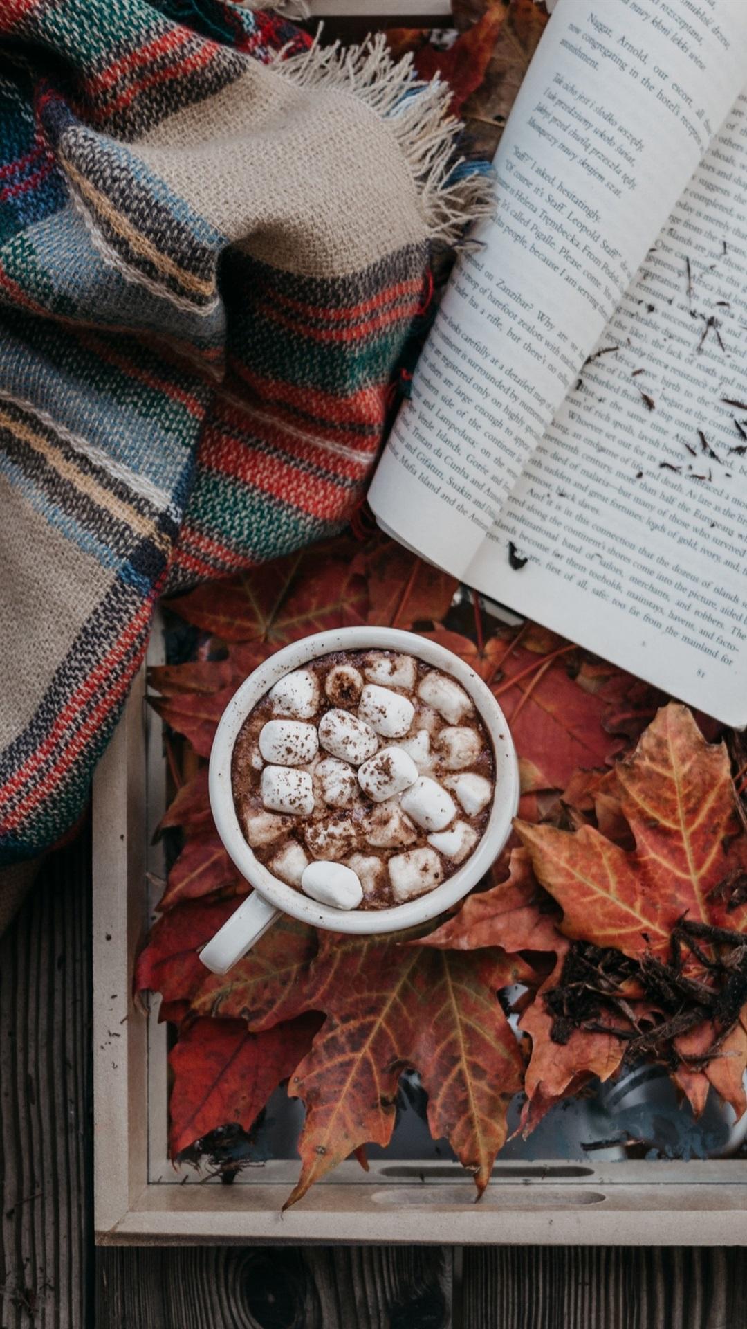 1080x1920 iPhone Wallpaper Coffee, Cocoa, Marshmallow, Book, Book Wallpaper iPhone