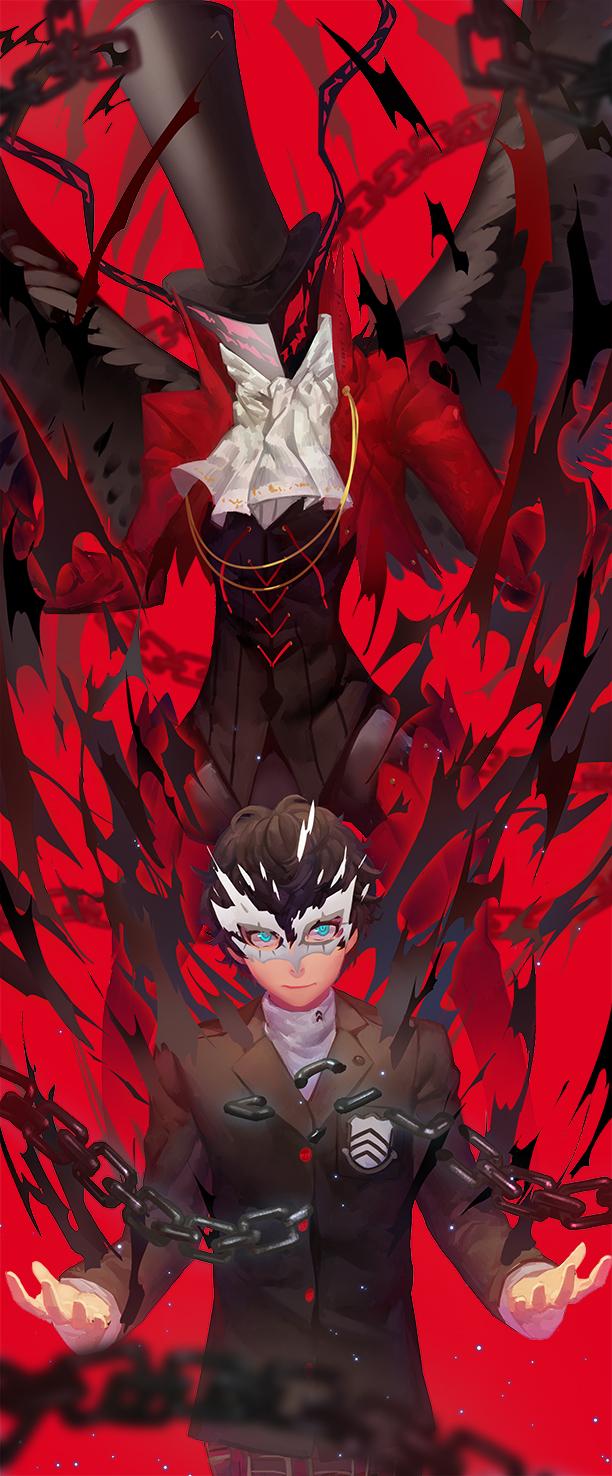 612x1476 amamiya ren and arsene (persona and 1 more) drawn