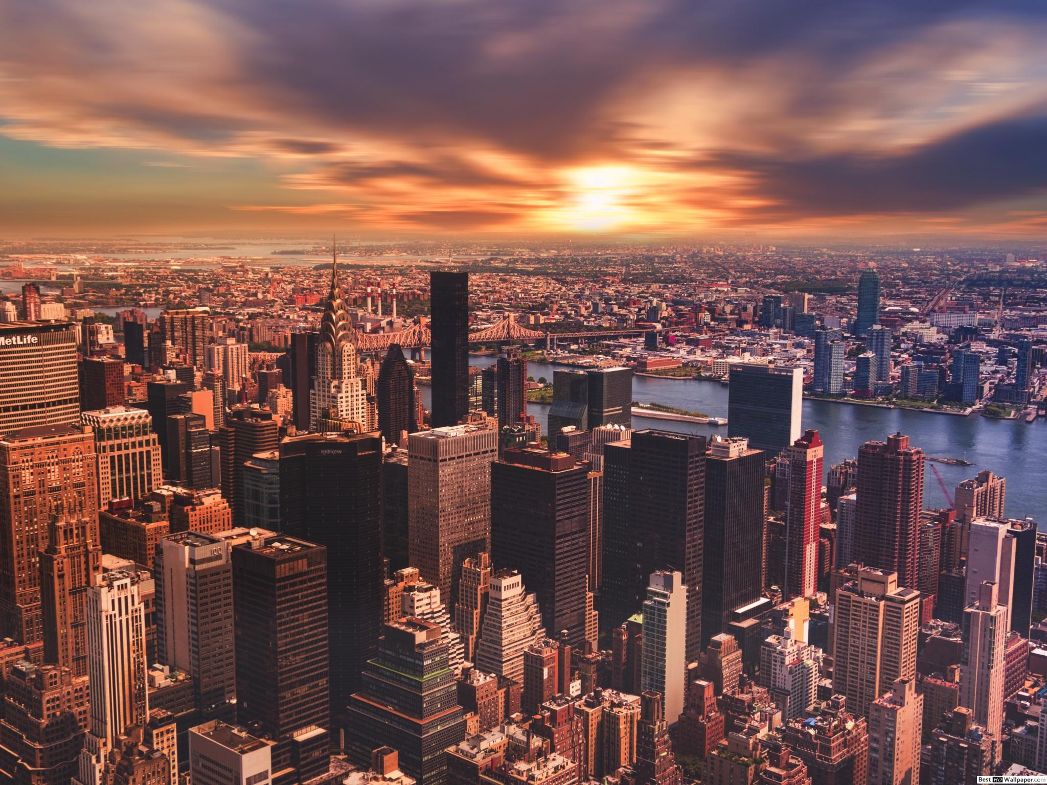2048x1536 High angle view of cityscape against cloudy sky York City HD wallpaper download