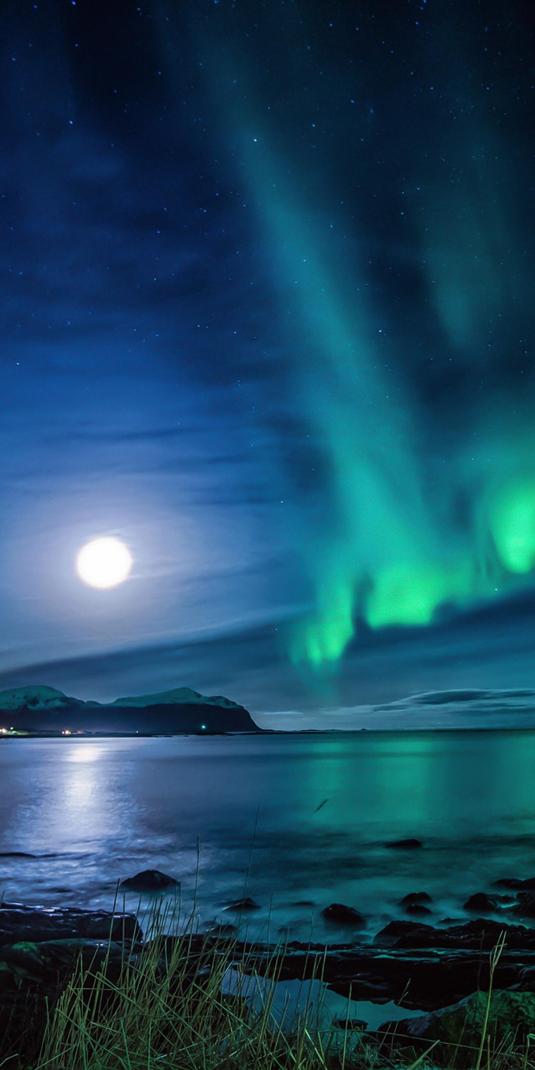 1080x2160 Aurora Borealis Moon Night One Plus 5T, Honor 7x, Honor view Lg Q6 HD 4k Wallpaper, Image, Background, Photo and Picture