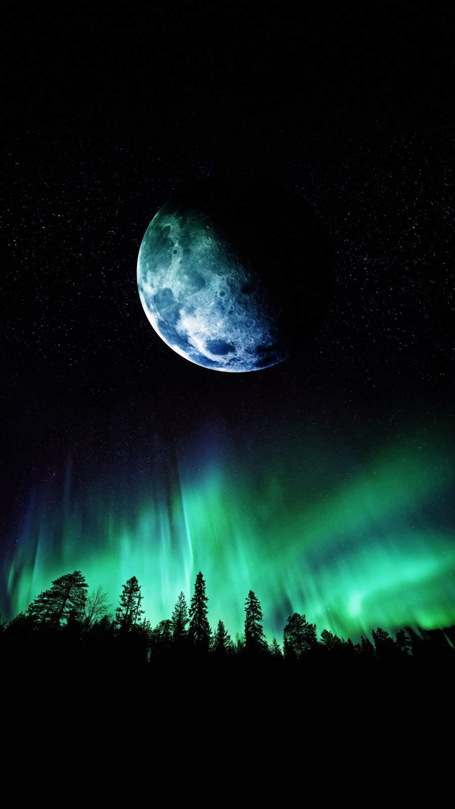 900x1600 Northern Lights Moon Wallpaper : iPhone Wallpaper