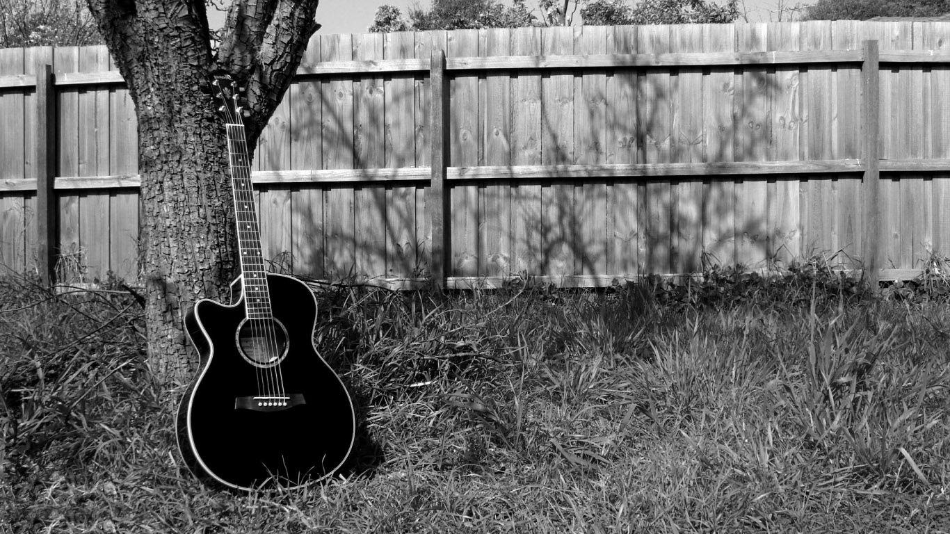 1366x768 Black Acoustic Guitar