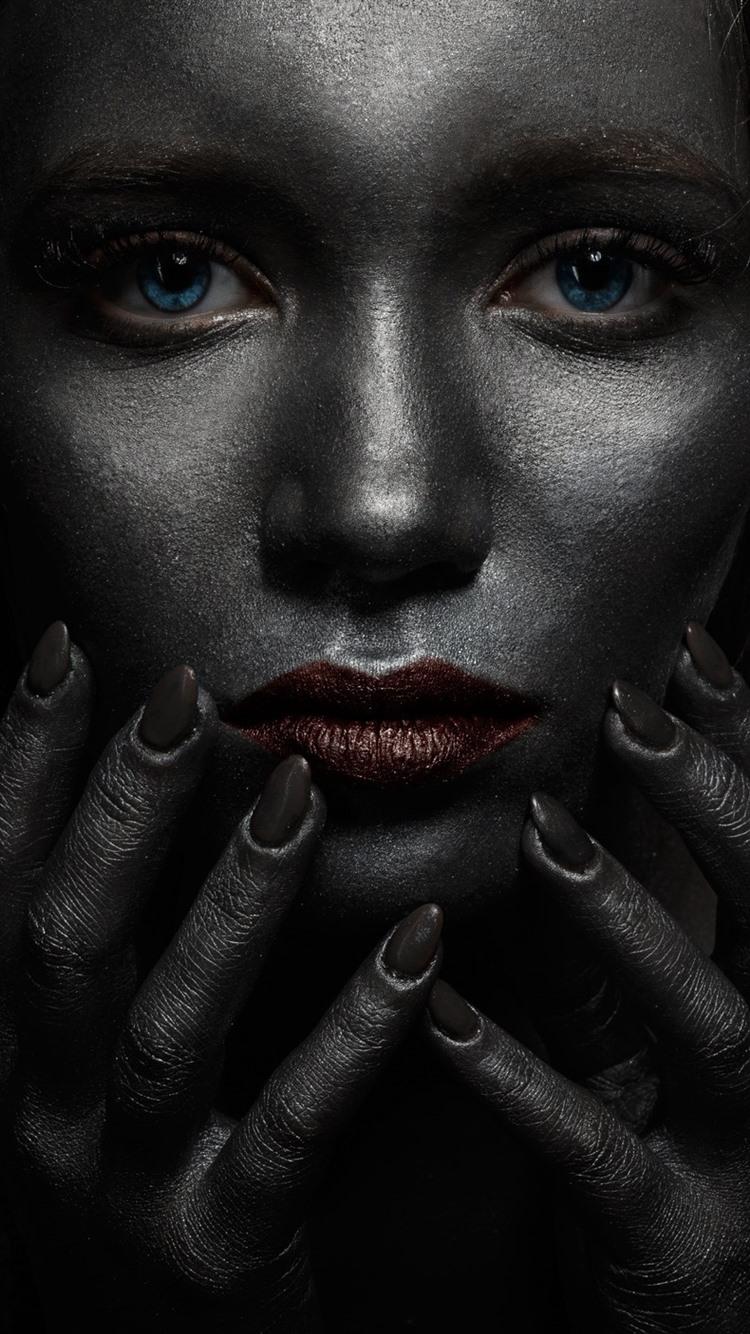 750x1334 Wallpaper Blue eyes girl, darkness, many hands, horror 2560x1440 QHD Picture, Image