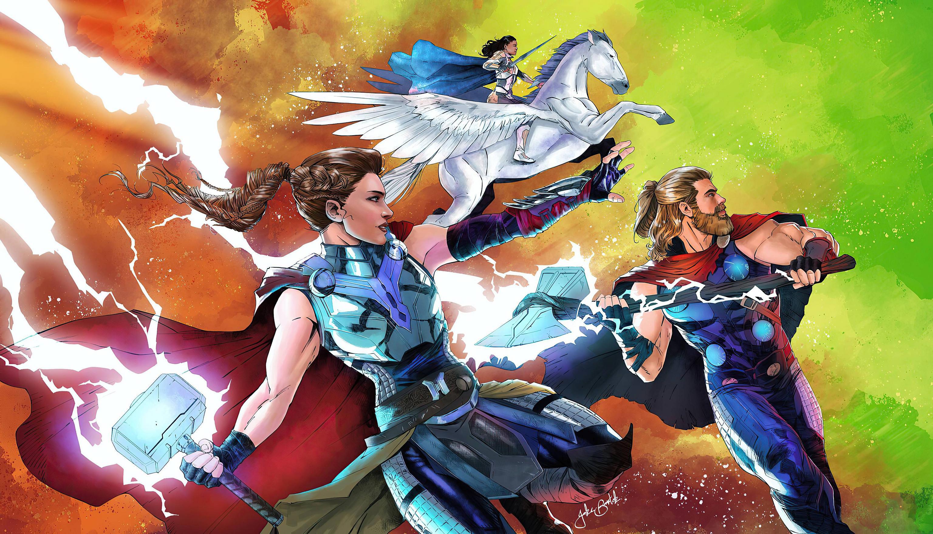 3072x1757 Male and Female Thor with Valkyrie 2560x1080 Resolution Wallpaper, HD Superheroes 4K Wallpaper, Image, Photo and Background