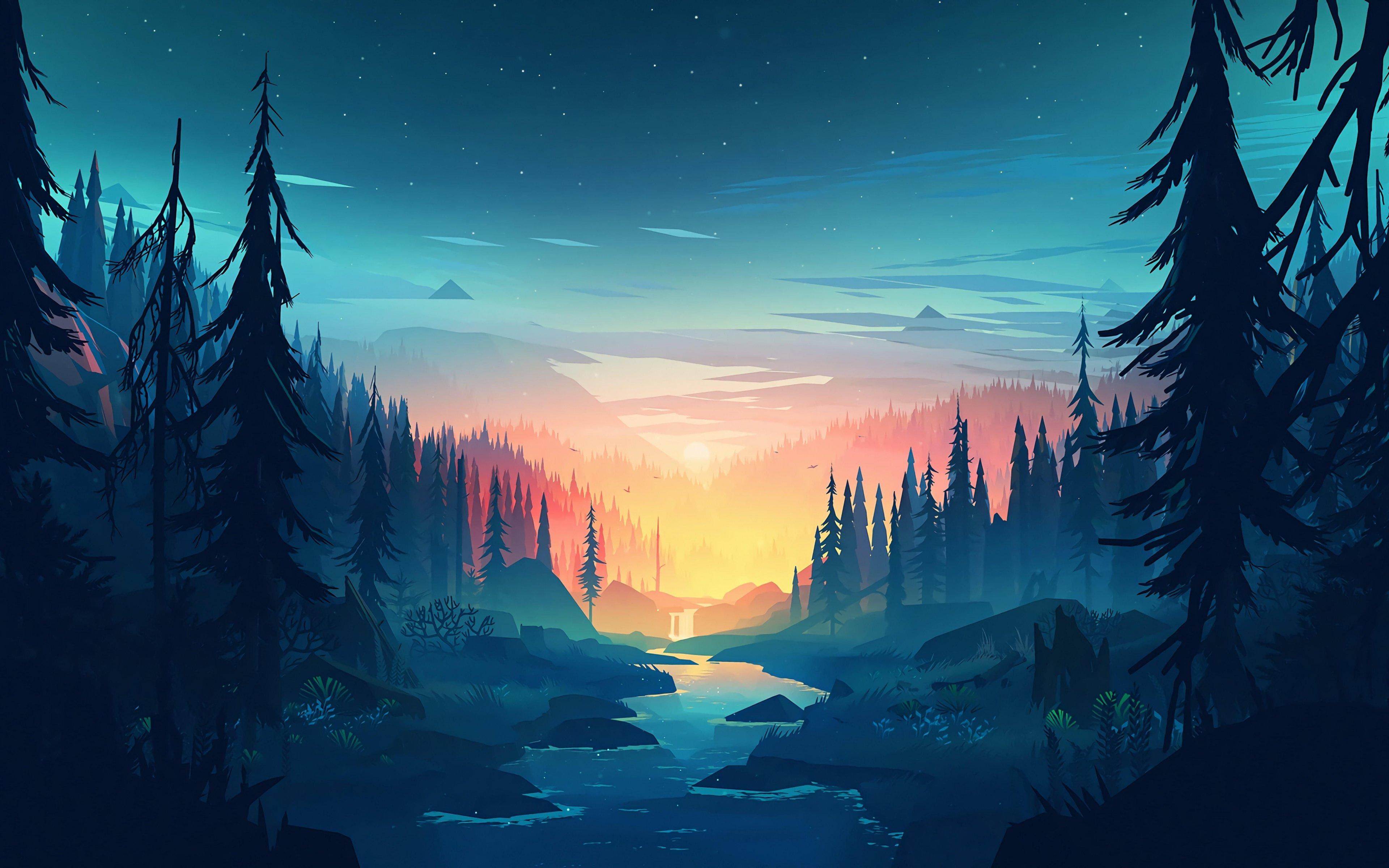 3840x2400 River Mountain 3D Desktop HD Wallpaper