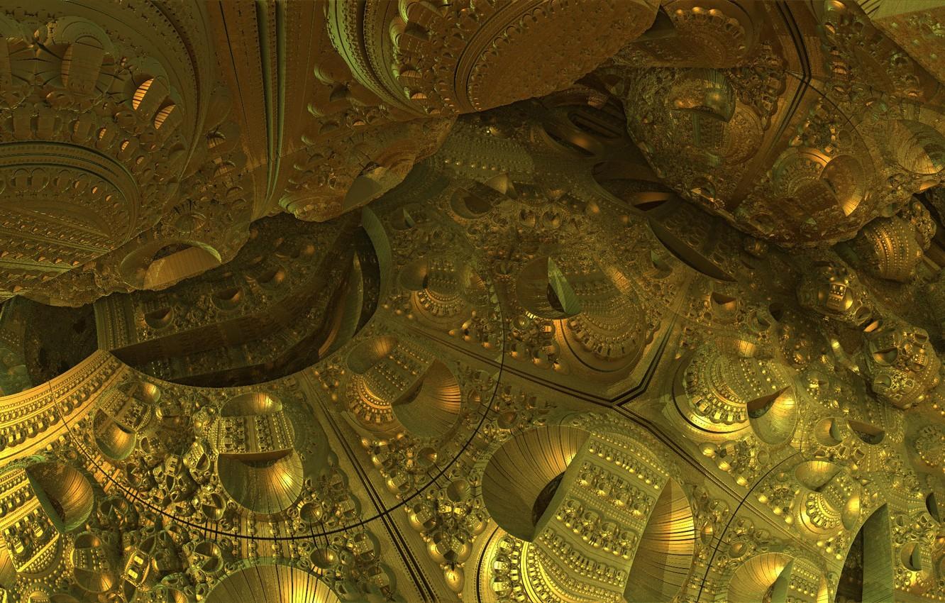 1332x850 Wallpaper retro, artifact, gold, design, treasure, 3D fractal image for desktop, section рендеринг