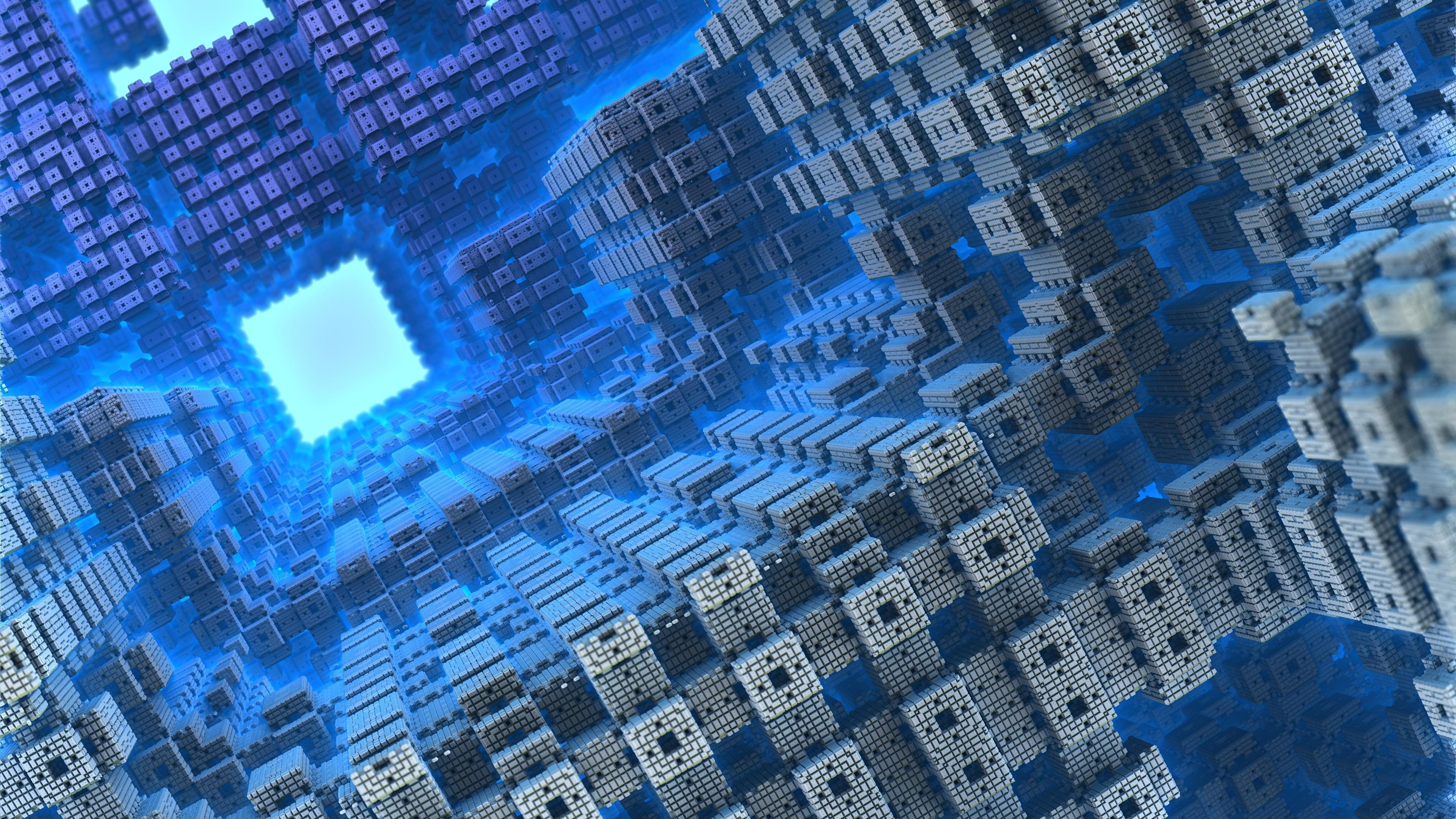3840x2160 Wallpaper 3D World, Fractal Rendering Shapes 3D Background Free