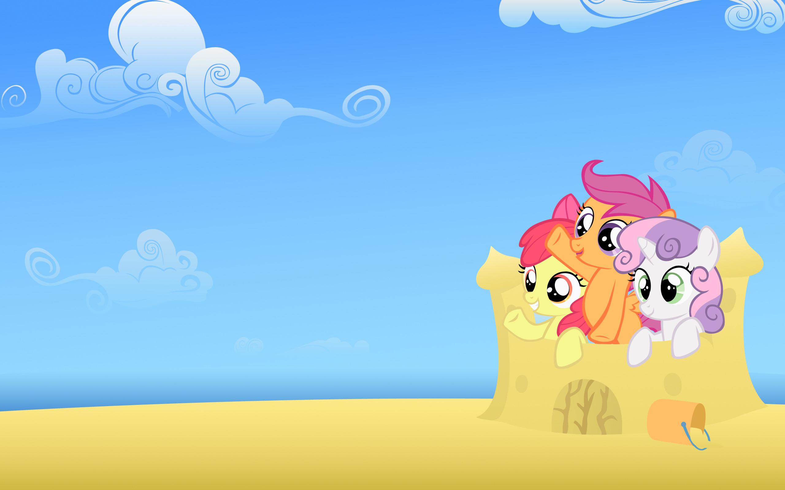 2560x1600 My Little Pony, Sweetie Belle, Scootaloo, Apple Bloom, Sky, Sand, Clouds, Blue, Yellow Wallpaper HD / Desktop and Mobile Background