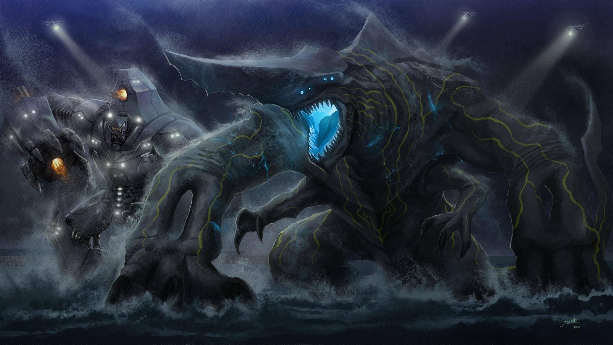 2047x1152 Pacific Rim Kaiju vs Jaeger a135 HD Wallpaper