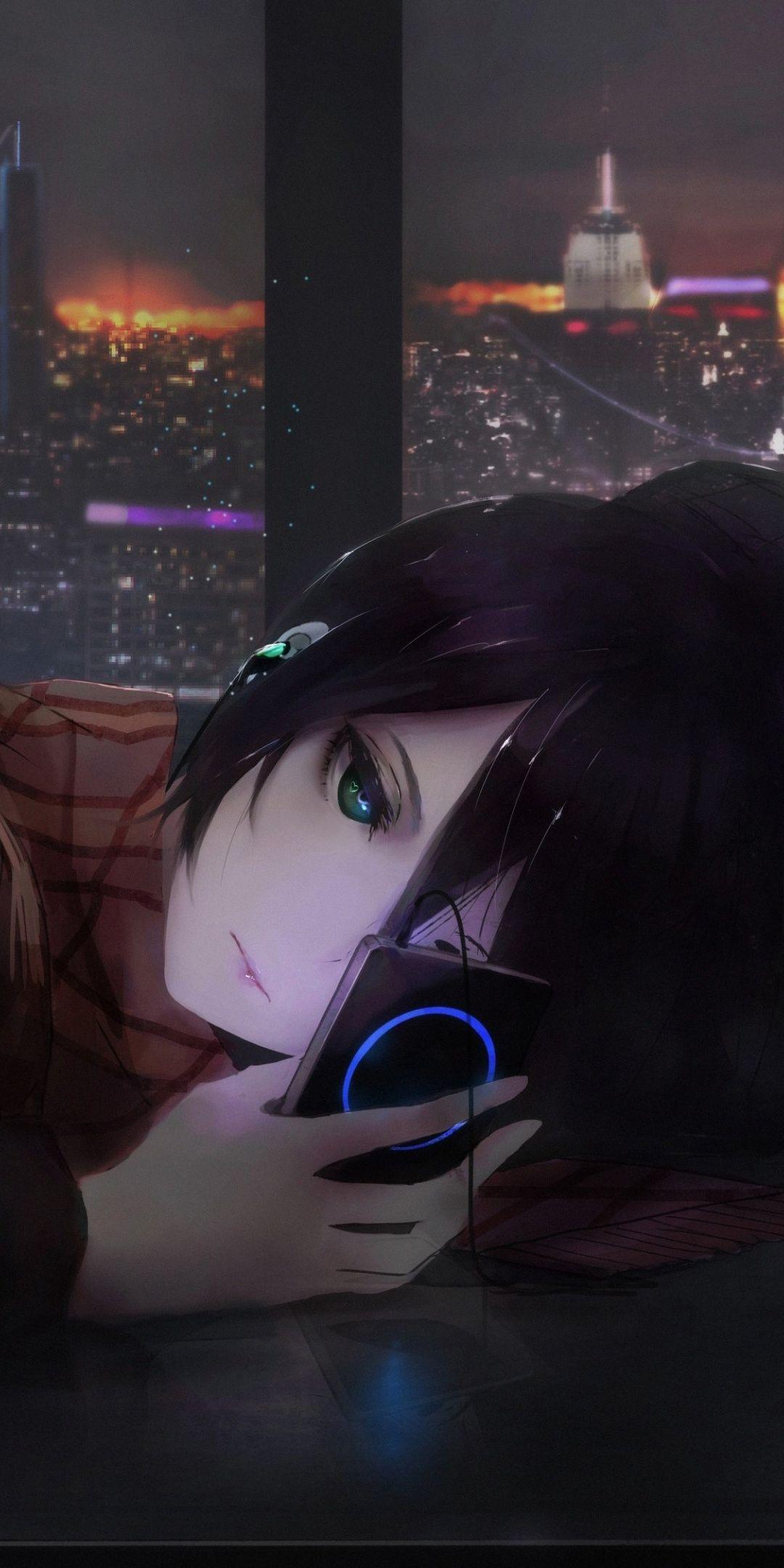 1080x2160 12++ iPhone Black Anime Girl Wallpaper