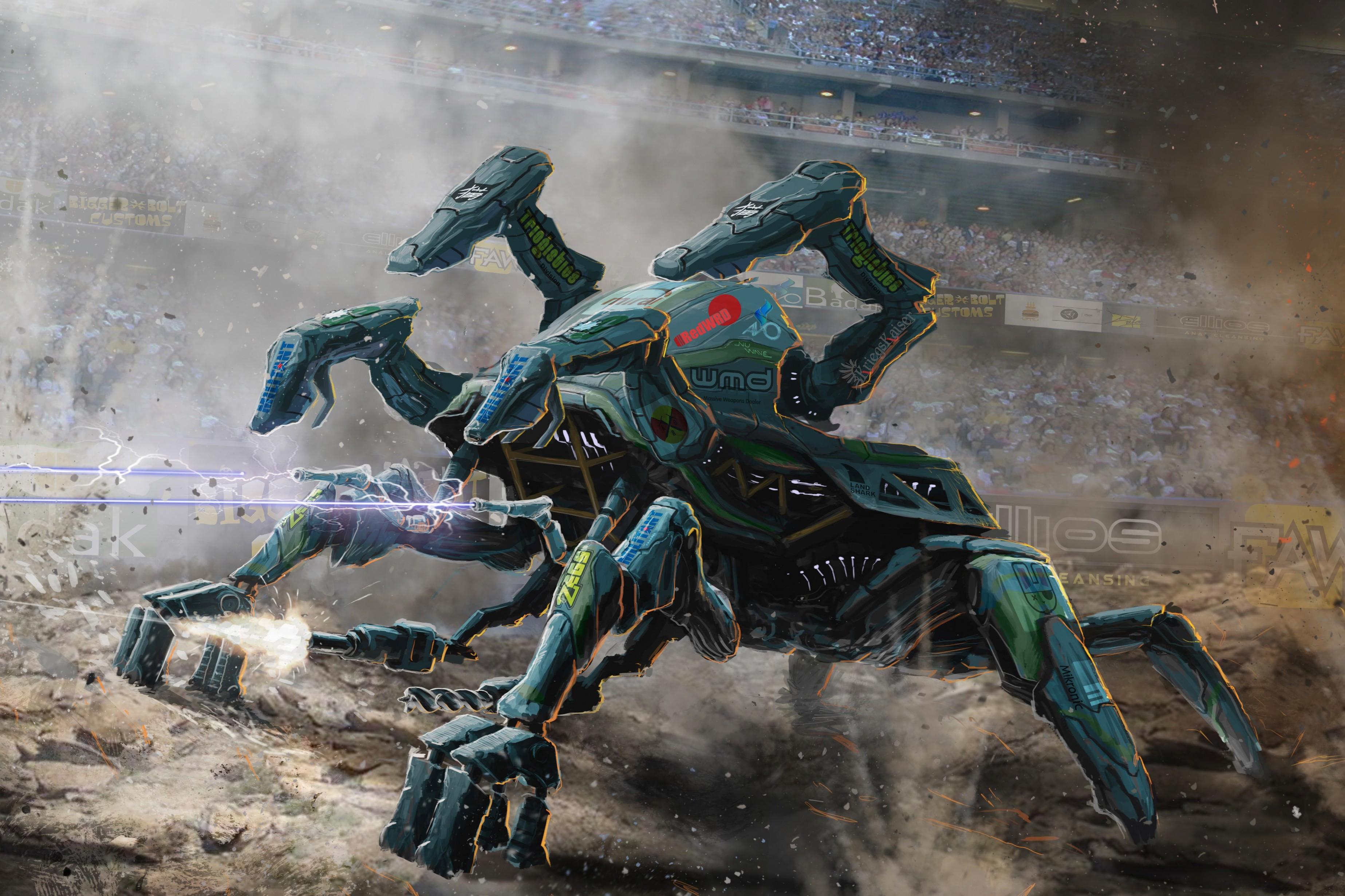 3694x2462 Download 3694x2462 Spider Robot, Sci Fi, Futuristic, Sci Fi, Laser Beam Wallpaper