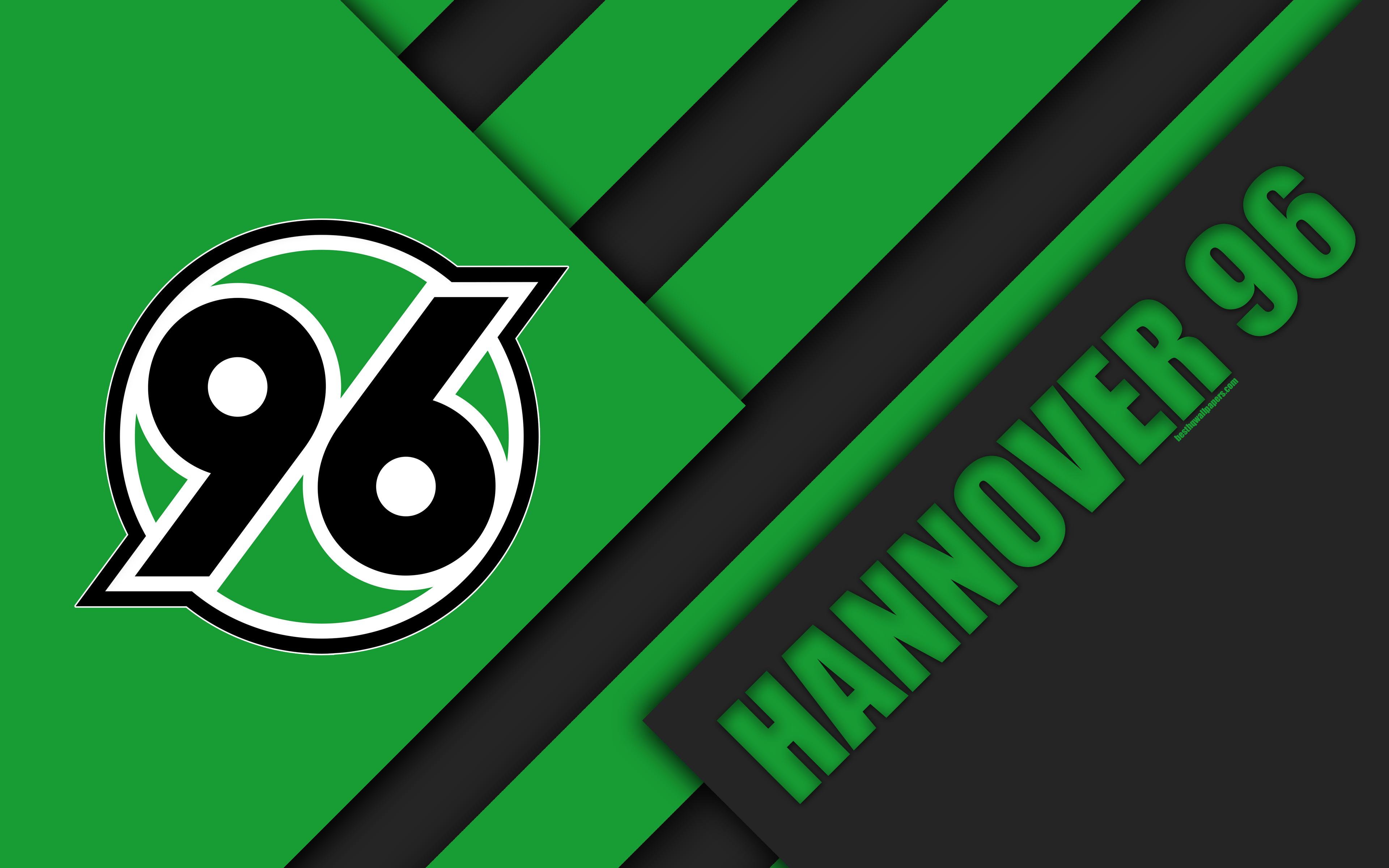 3840x2400 Download wallpaper Hannover 96 FC, 4k, material design, green black abstraction, emblem, german football club, logo, Bundesliga, Hanover, Germany for desktop with resolution 3840x2400. High Quality HD picture wallpaper