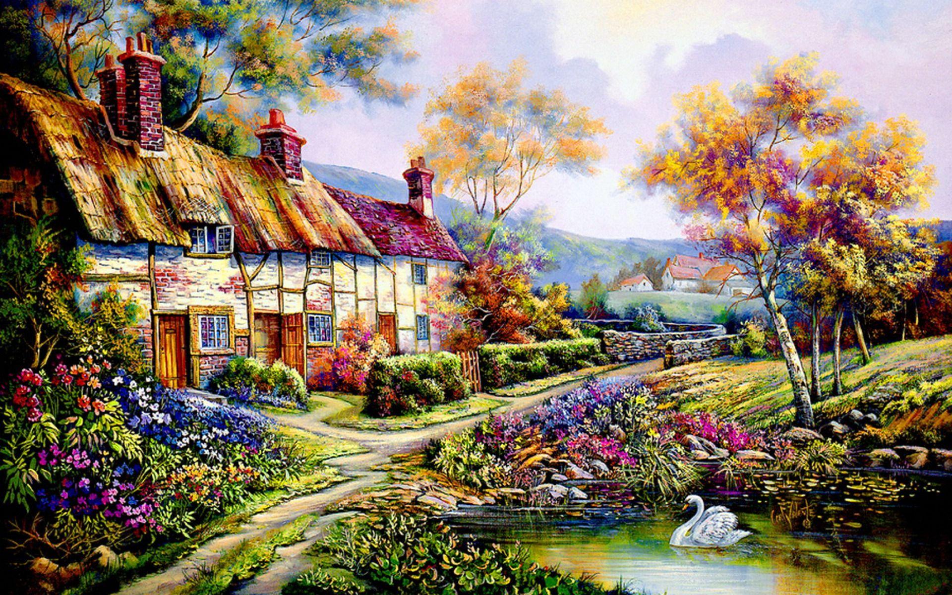 1920x1200 Countryside Cottage wallpaper. Countryside Cottage