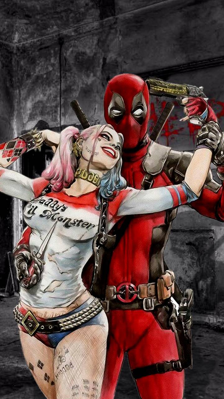 720x1280 Deadpool and Harley Quinn Wallpaper