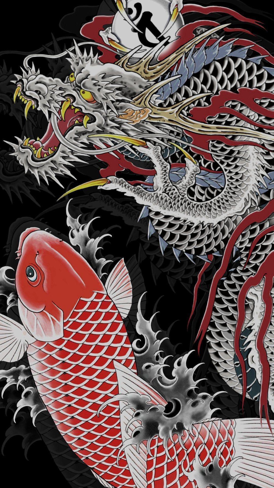 1080x1920 I'm looking for wallpaper. Is there one like this but instead of the fish another dragon like the ryuji goda one?: yakuzagames