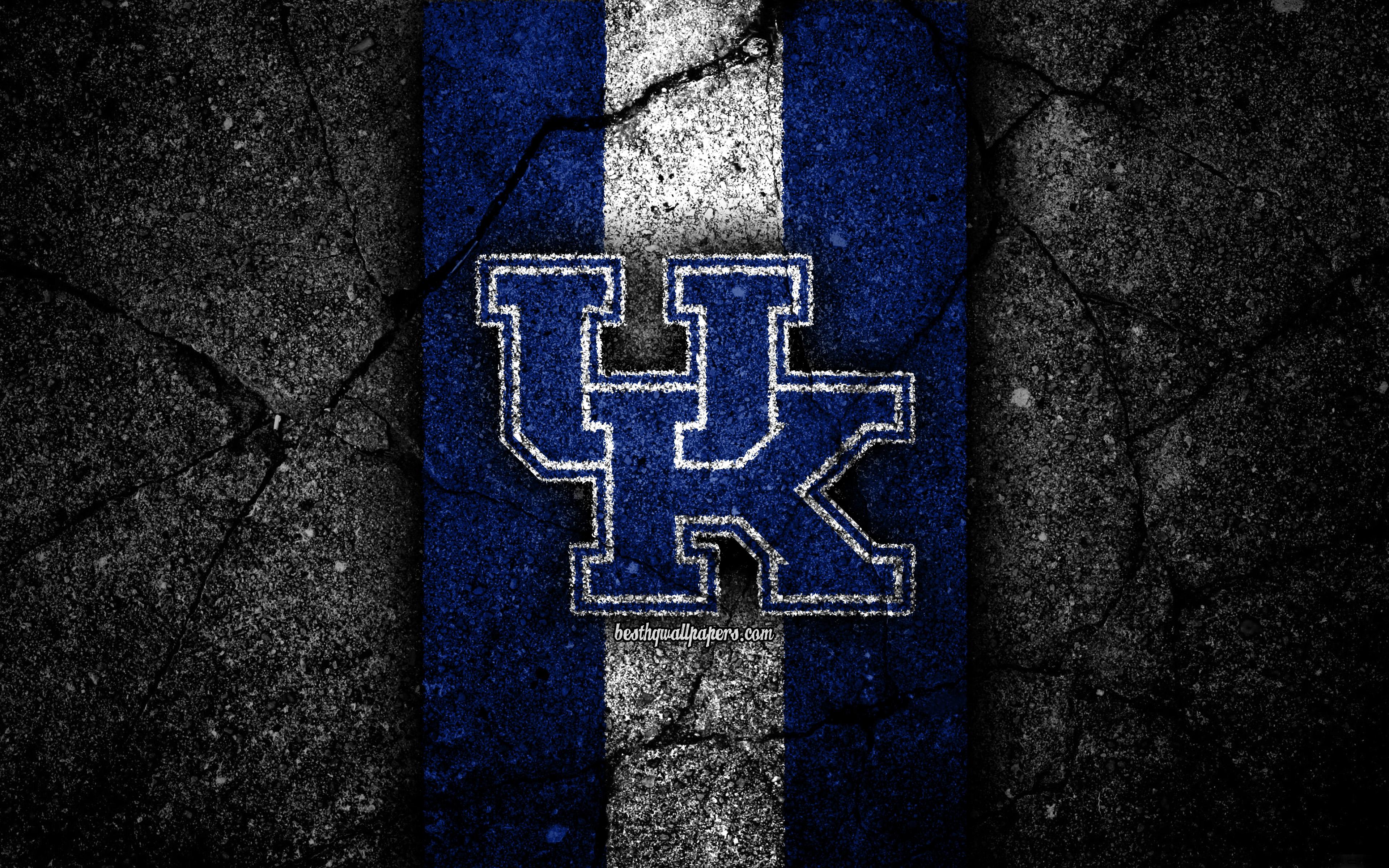 3840x2400 Download wallpaper Kentucky Wildcats, 4k, american football team, NCAA, blue white stone, USA, asphalt texture, american football, Kentucky Wildcats logo for desktop with resolution 3840x2400. High Quality HD picture wallpaper