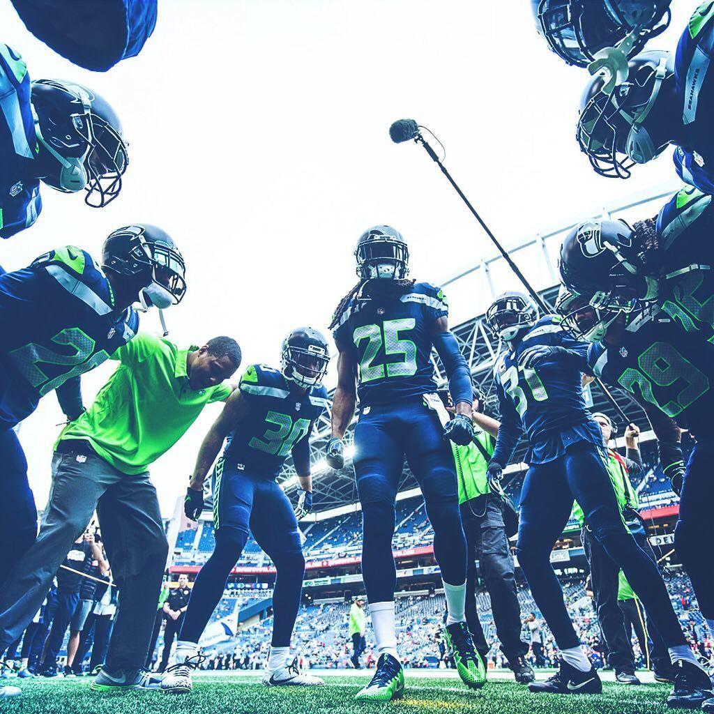 1024x1024 Richard Sherman leads the DBs in the Legion Of Boom huddle before taking the field. #LOB #EyeOnTheHawks. Richard sherman, Legion, Seahawks