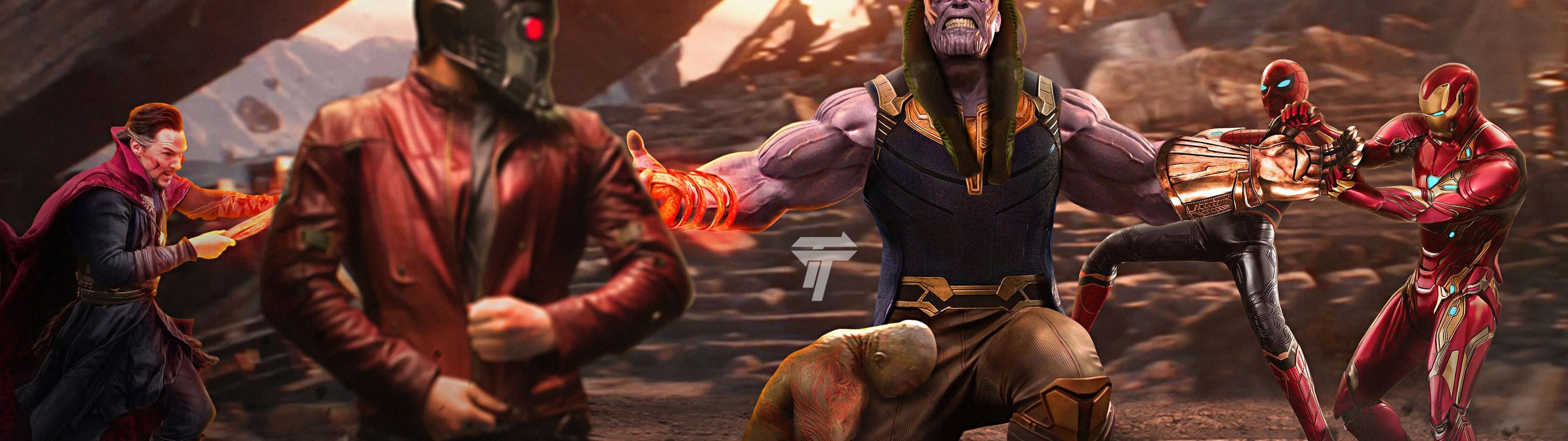 3840x1080 Download 3840x1080 Thanos, Avengers, Iron Man, Spider Man Wallpaper