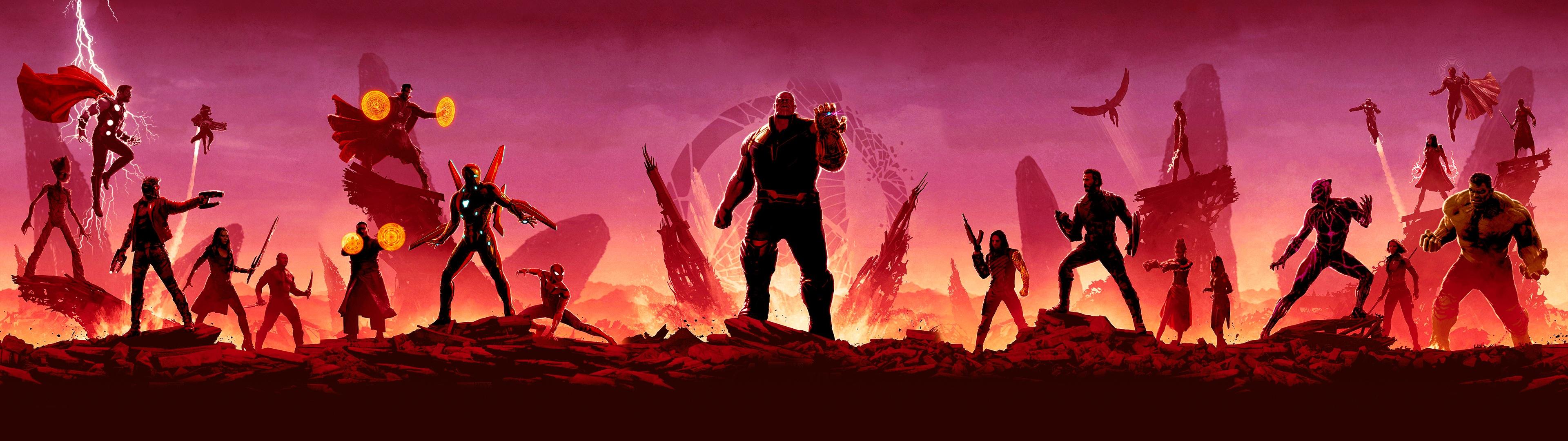 3840x1080 Avengers: Infinity War Wallpaper 4K, Illustration, Marvel Superheroes, Thanos, Movies