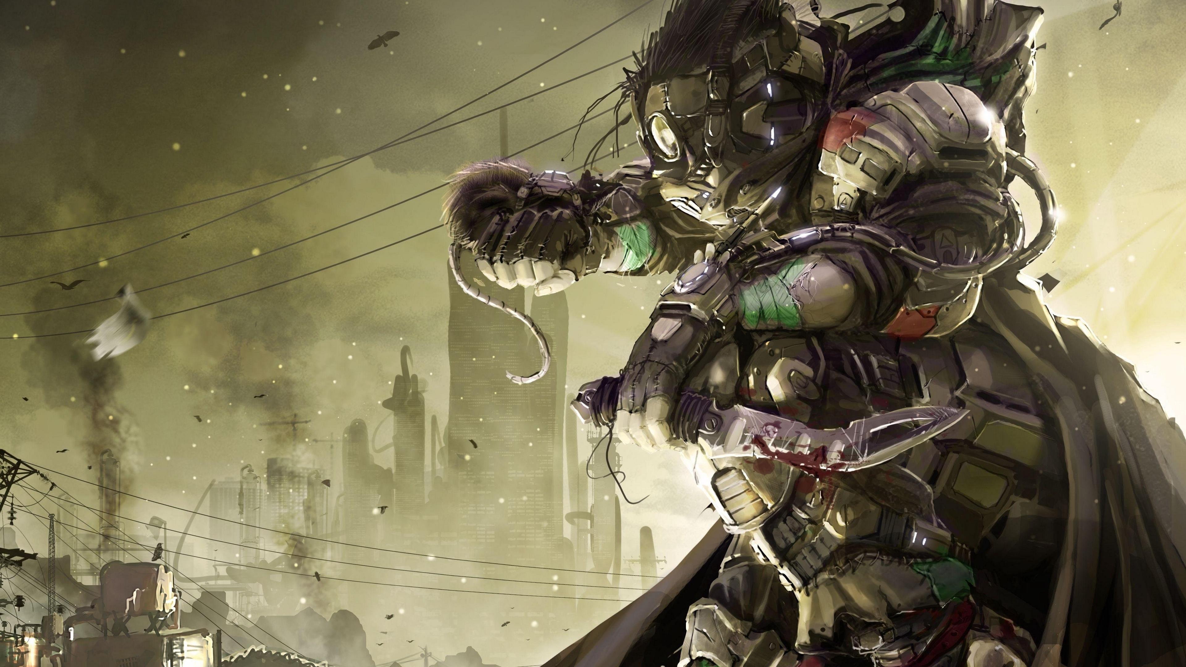 3840x2160 Wallpaper 4k steampunk, robot, machine, gun, destruction 4k Wallpaper