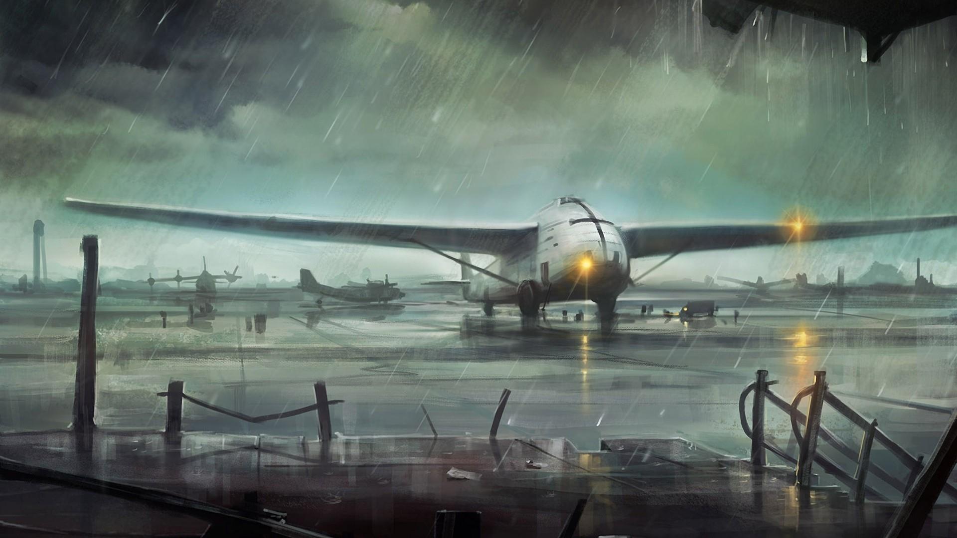 1920x1080 Small plane in the rain Desktop wallpaper 1920x1080