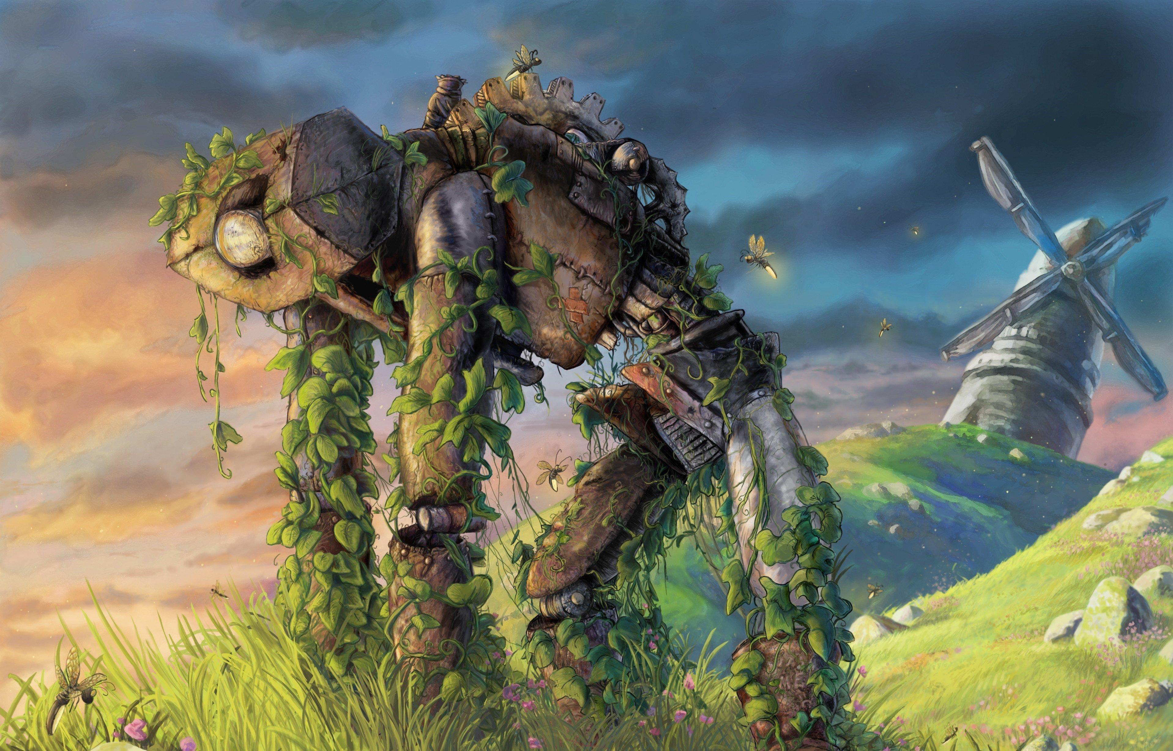 3834x2454 robot, apocalyptic, overgrown, mythology, Terrain, screenshot, computer wallpaper, ecosystem. Mocah HD Wallpaper