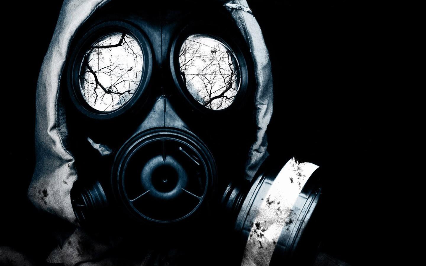 1440x900 monochrome, abstract, gas masks, mask, radioactive, clothing, darkness, headgear, costume, monochrome photography, gas mask, personal protective equipment. Mocah HD Wallpaper