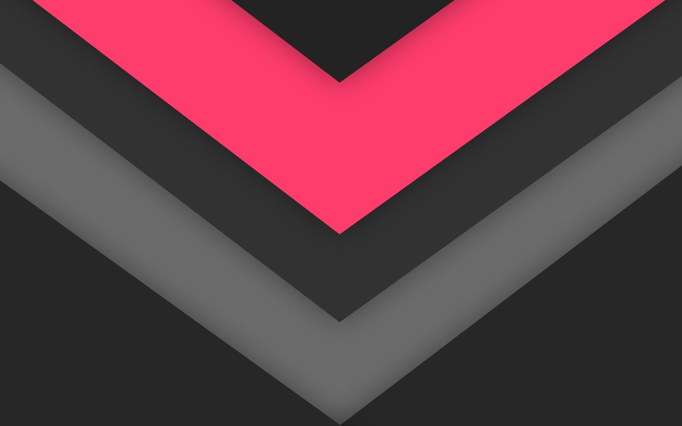 2880x1800 Download wallpaper pink arrow, material design, abstract arrows, creative, geometric shapes, arrows, gray material design, gray arrows, strips, geometry, gray background for desktop with resolution 2880x1800. High Quality HD picture wallpaper
