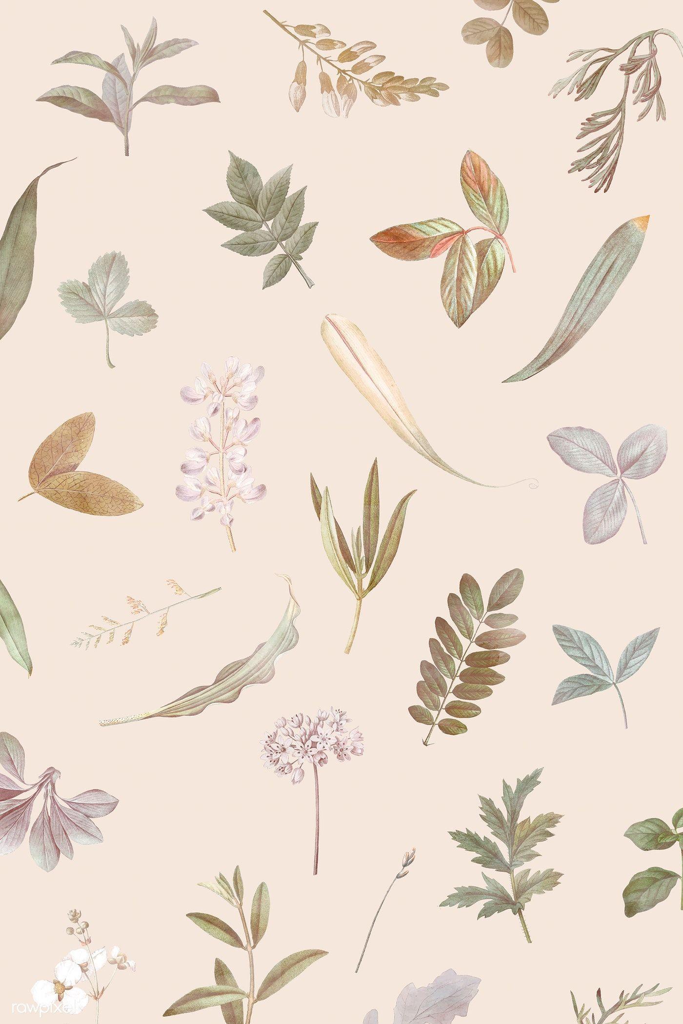1400x2100 Download premium vector of Foliage pattern on beige background vector. Beige background, Flower phone wallpaper, Beige wallpaper