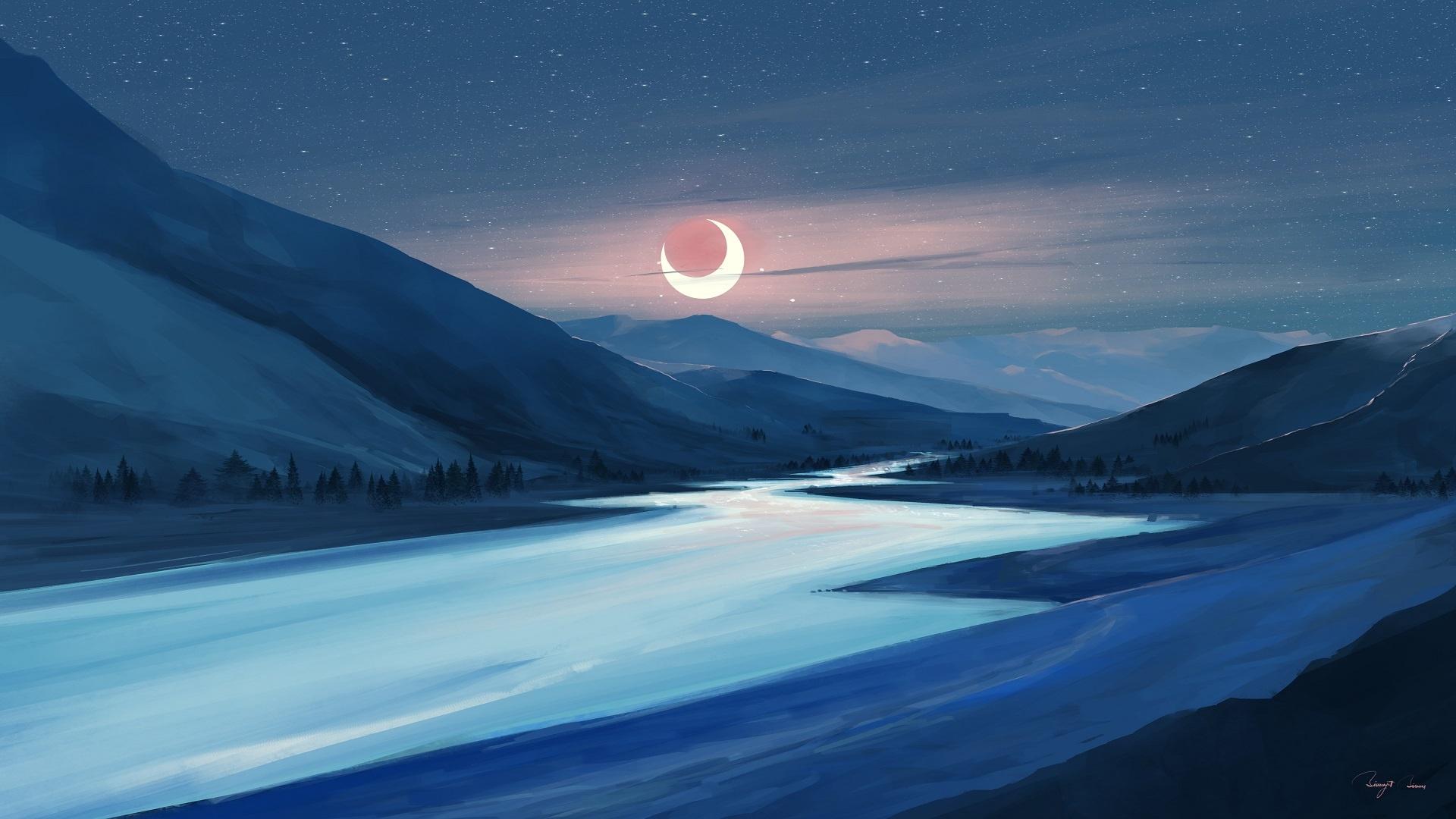 1920x1080 Mountain River Art Wallpaper, HD Artist 4K Wallpaper, Image, Photo and Background