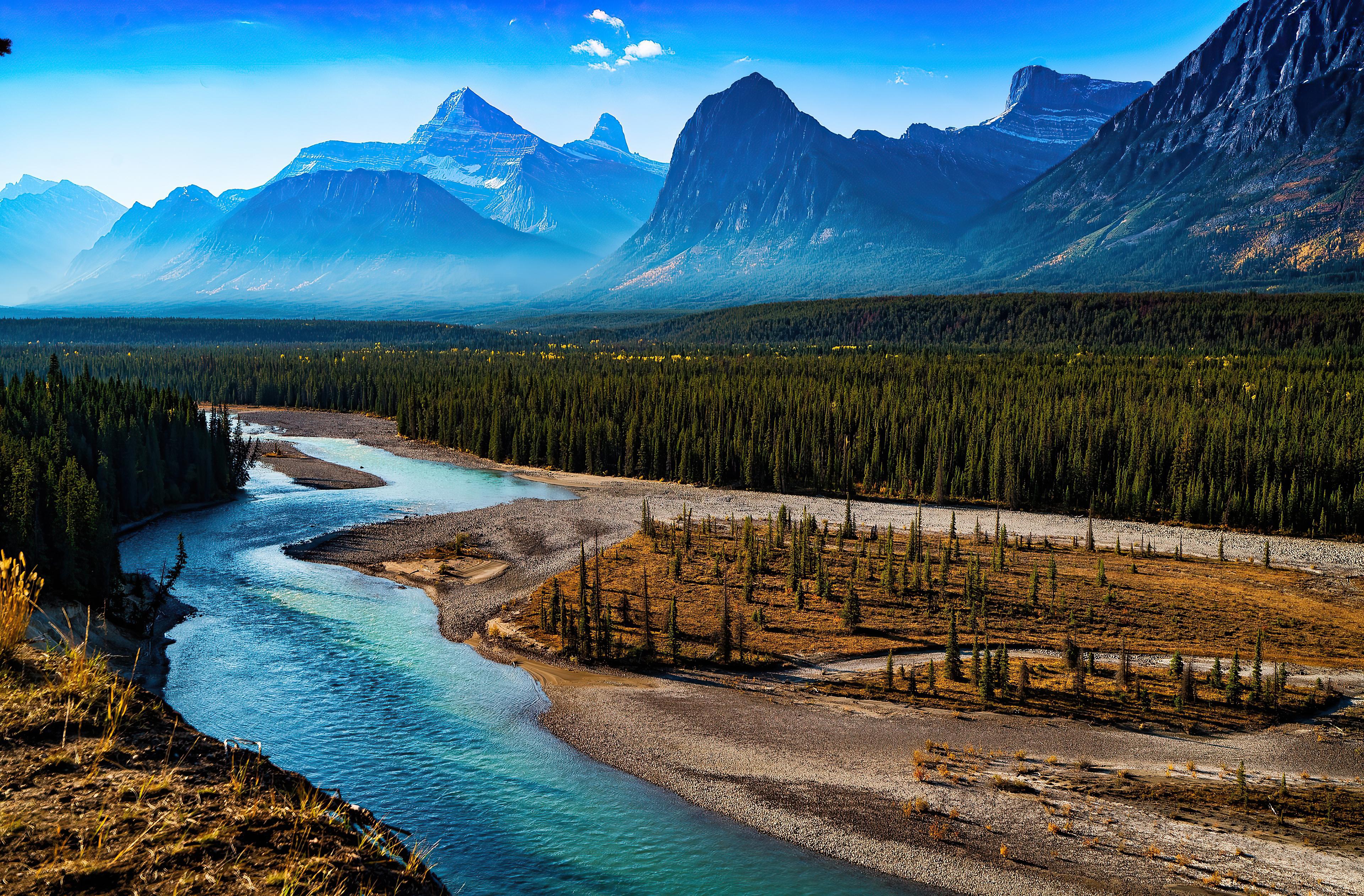 3840x2524 Landscape of mountains in forest with river Wallpaper 4k Ultra HD