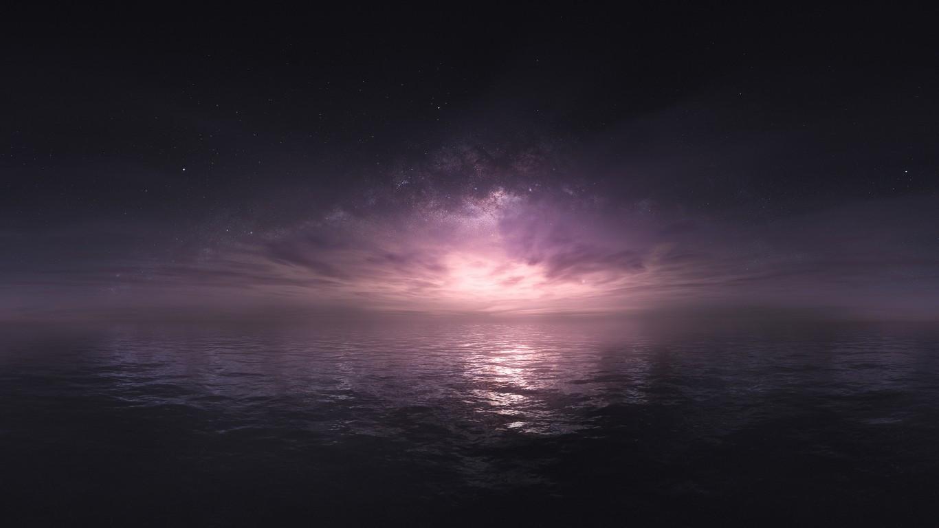 1366x768 Download 1366x768 Sunset, Stars, Amazing, Horizon, Purple Sky Wallpaper for Laptop, Notebook