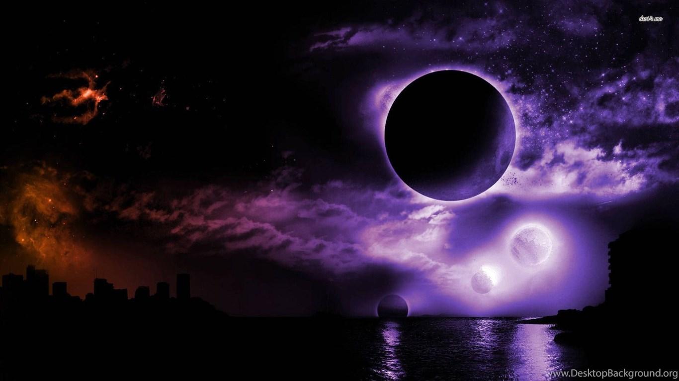 1366x768 Purple Planets On Colorful Sky Wallpaper Fantasy Wallpaper Desktop Background