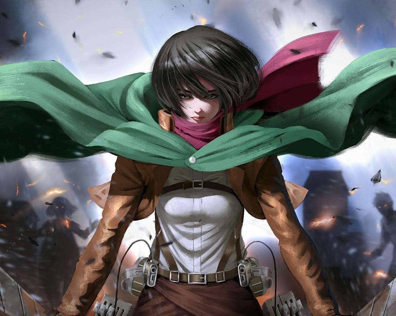 1280x1024 Download 1280x1024 wallpaper confident, attack on titan, mikasa ackerman, standard 5: fullscreen, 1280x1024 HD image, background, 15897
