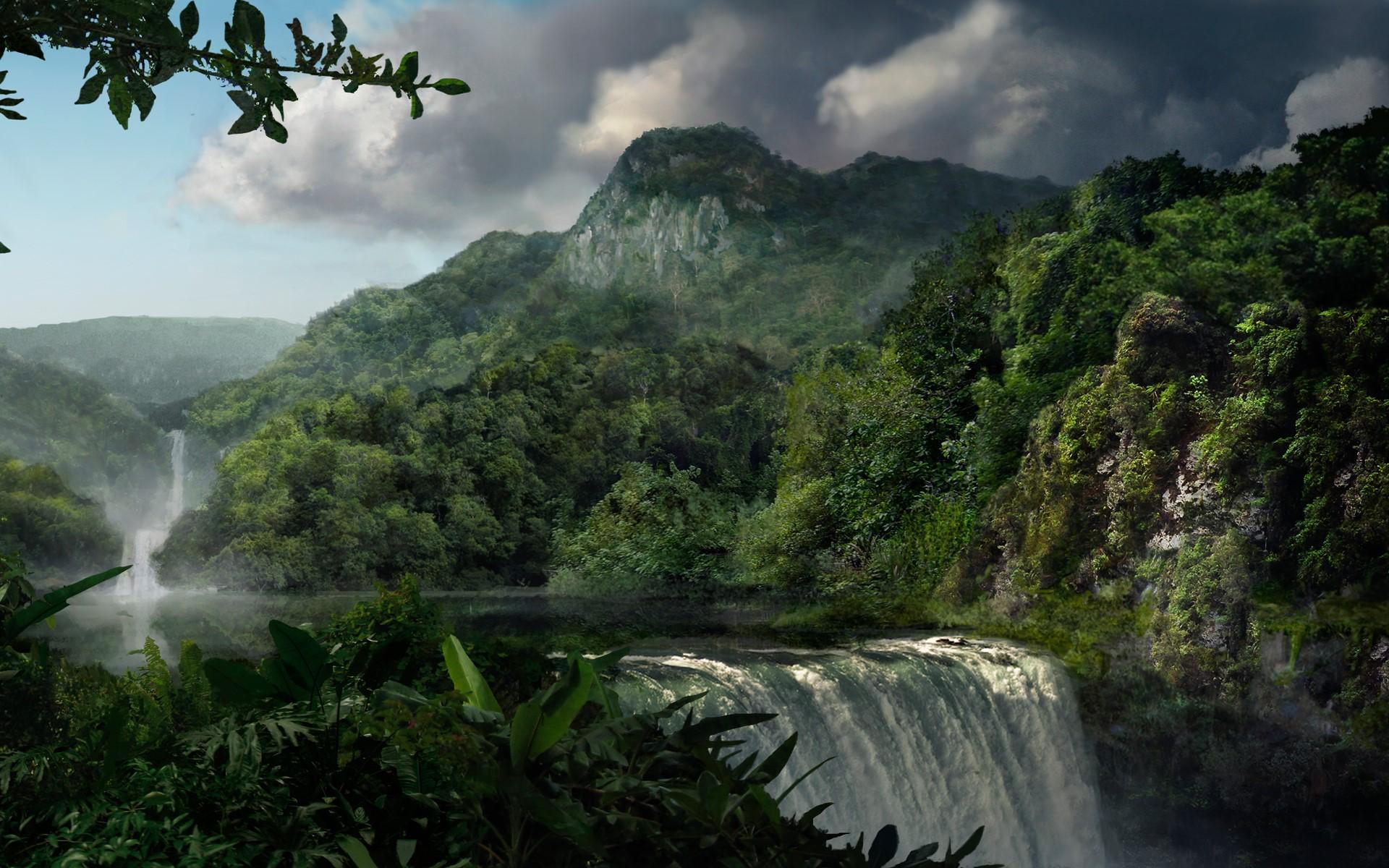 1920x1200 river jungles nature landscape waterfall wallpaper