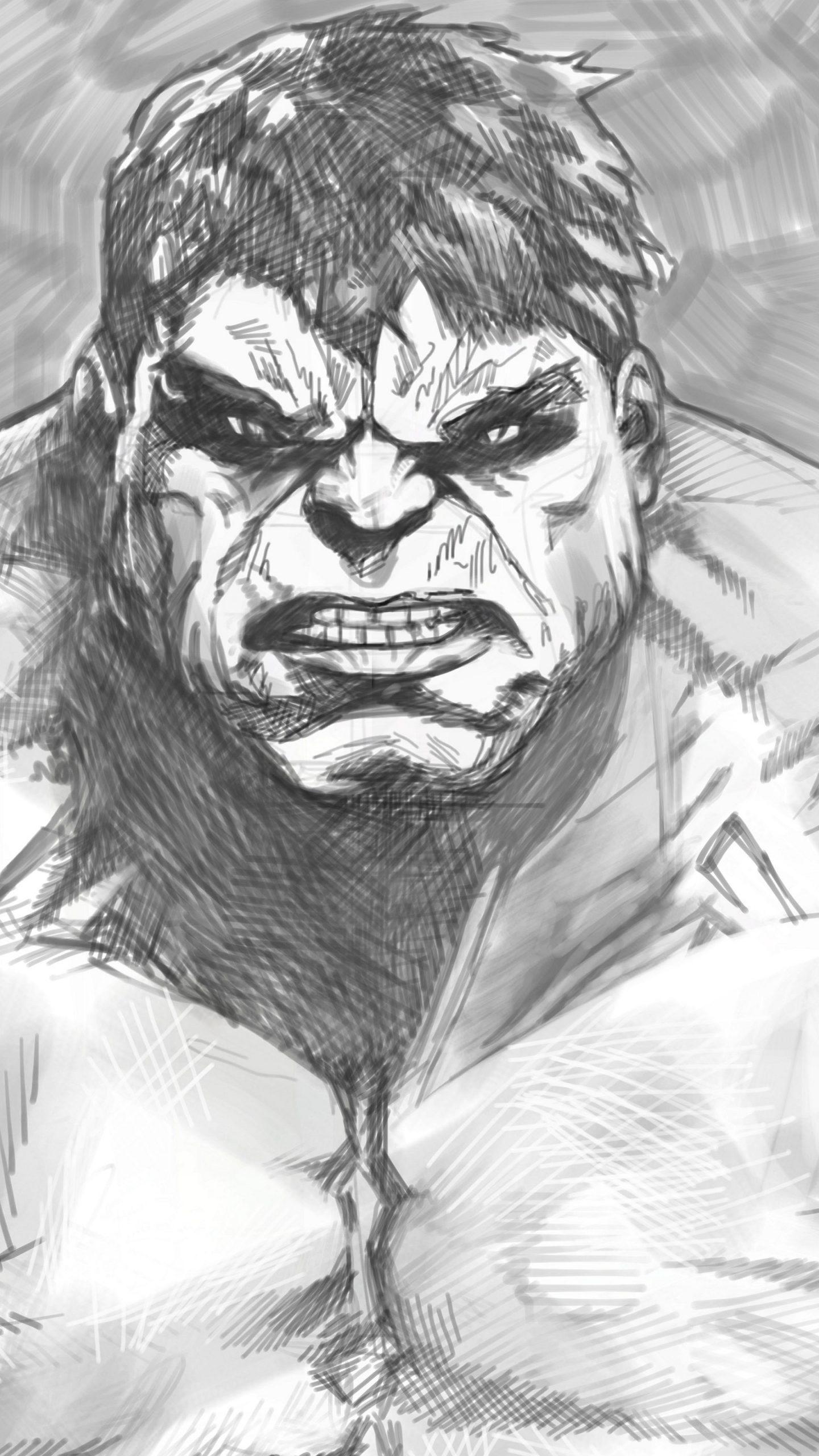 1440x2560 The Hulk (Black And White) 5K UHD Wallpaper