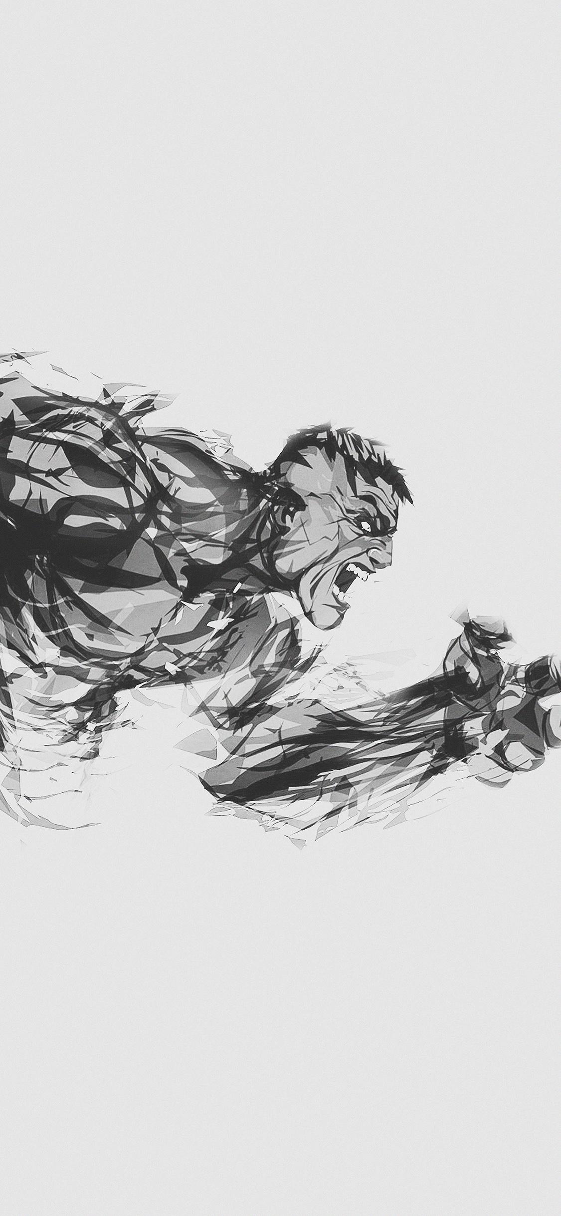 1125x2436 Hulk Illust Anger White Minimal Hero Wallpaper