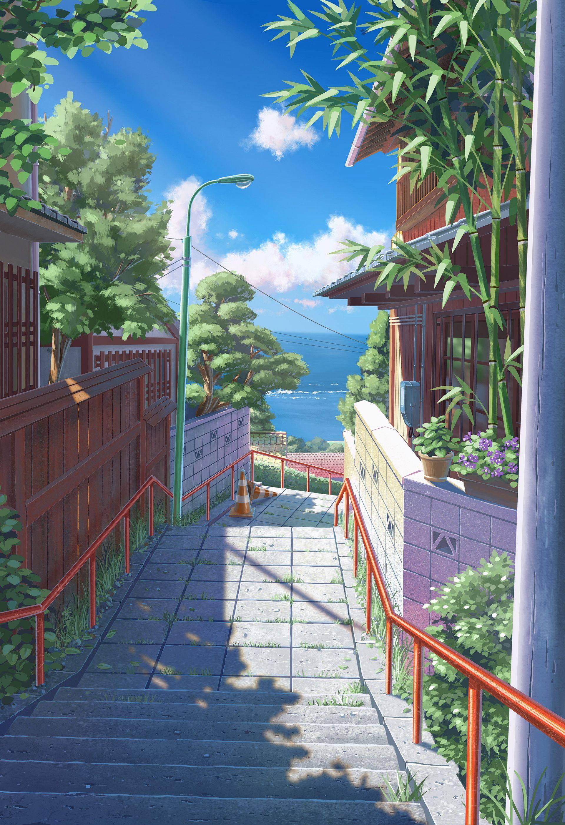 1920x2804 Summer Day #anime, #animebackground, #scenery, #city, #japan, j#japanese, #art, #illustrations. Anime scenery wallpaper, Anime scenery, Scenery background