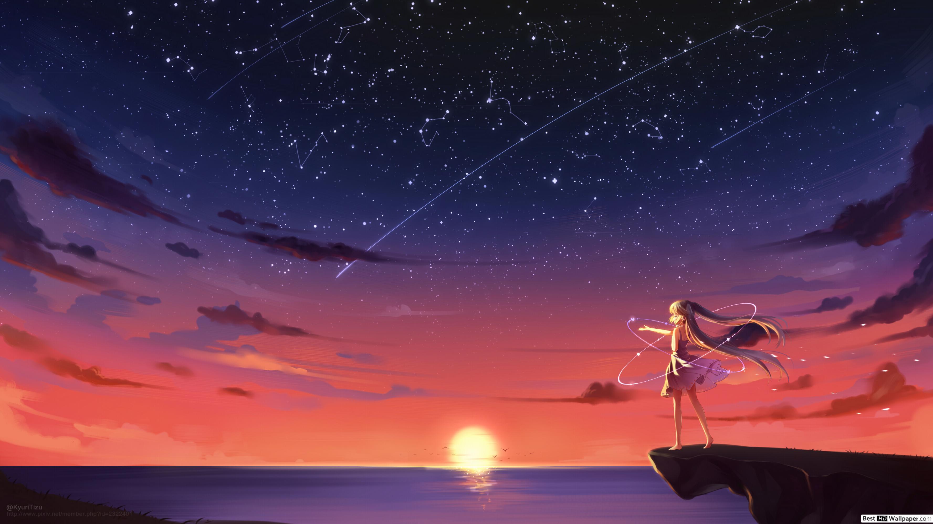 3554x1999 Anime sunset art HD wallpaper download