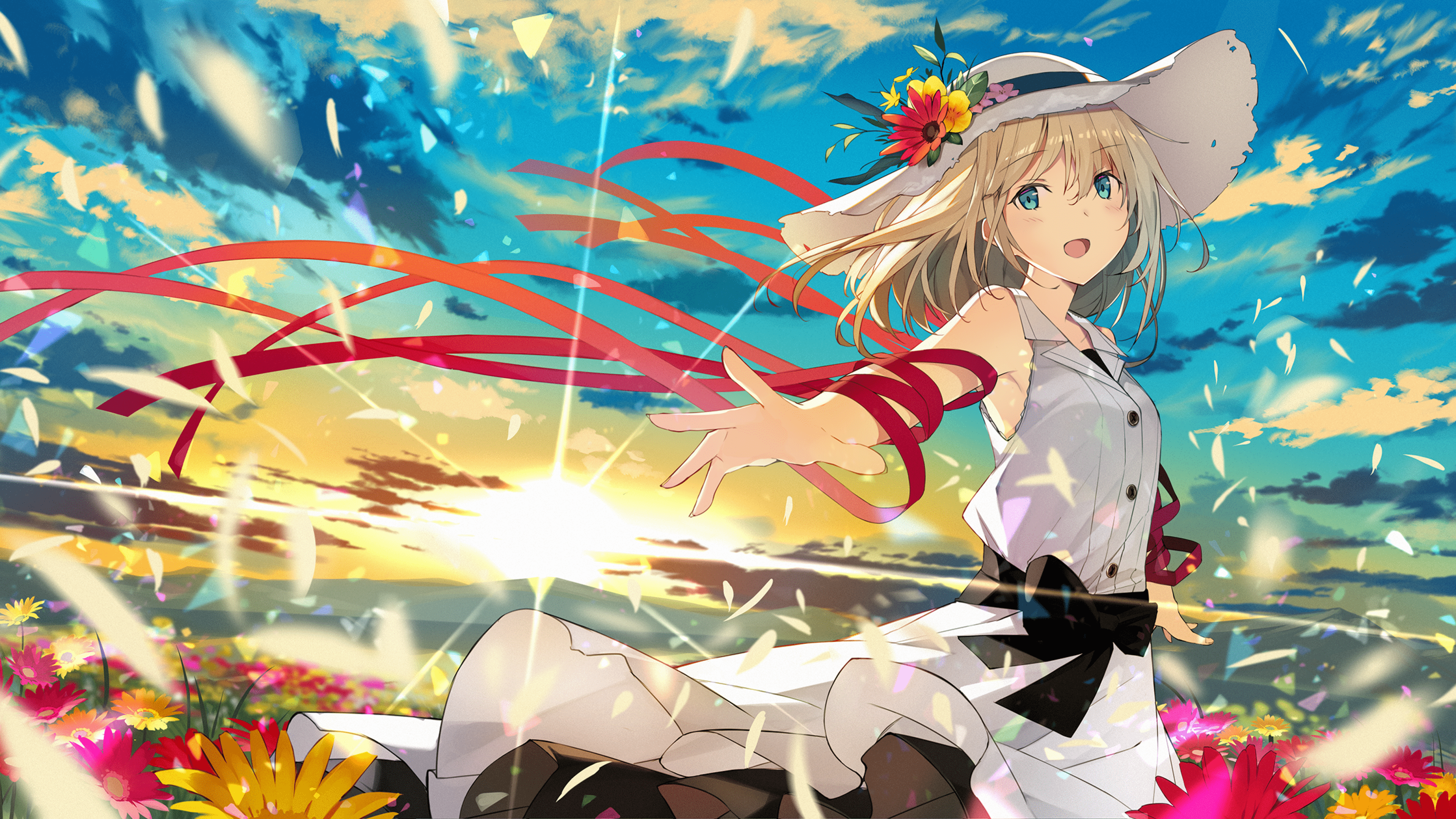 3840x2160 Download 3840x2160 Anime Girl, Colorful, Sunshine, Summer, Clouds, Scenic Wallpaper for UHD TV